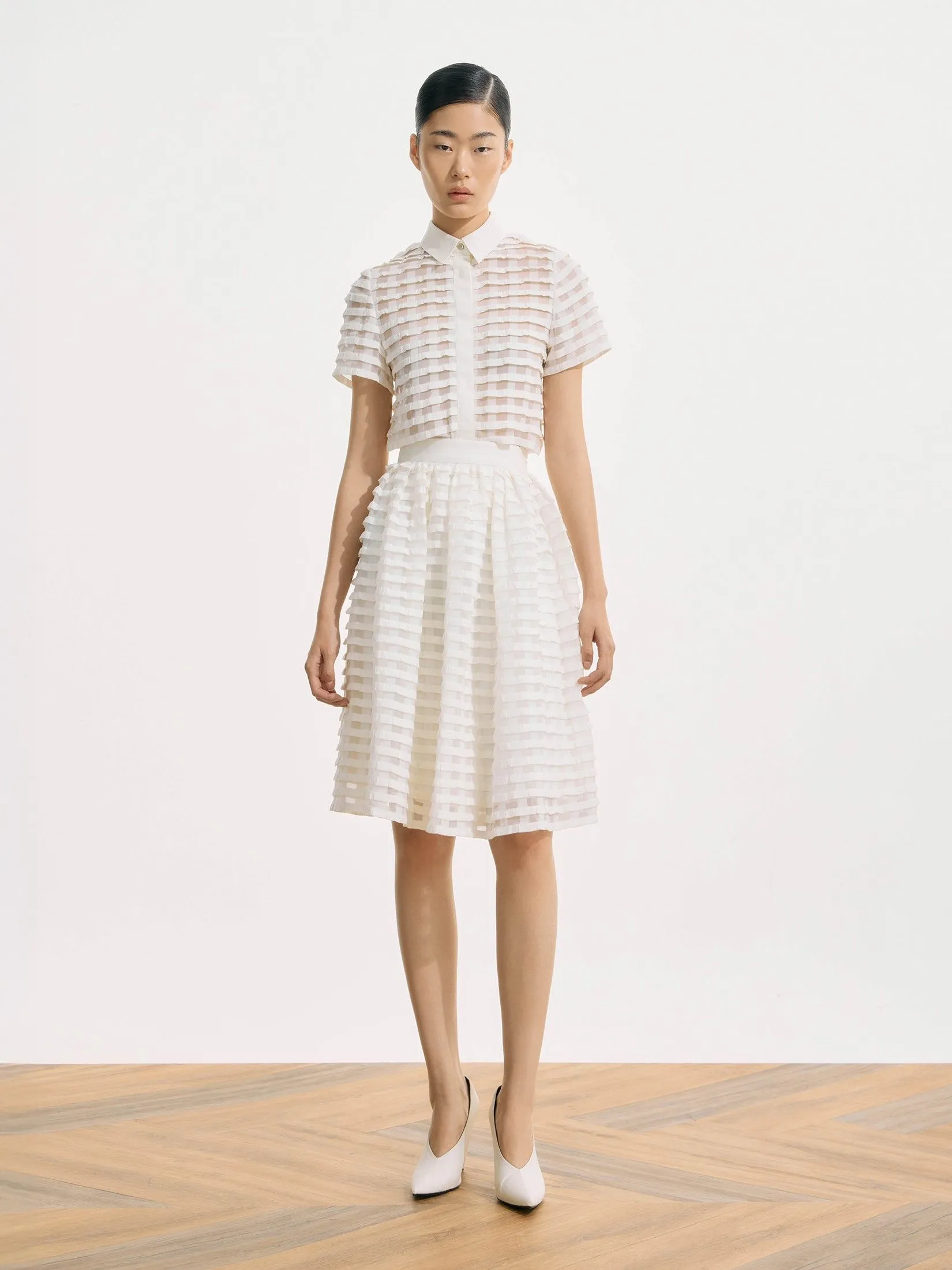 ASAVA ( SS25) Aleyna Pleated Women Flare Skirt Ivory