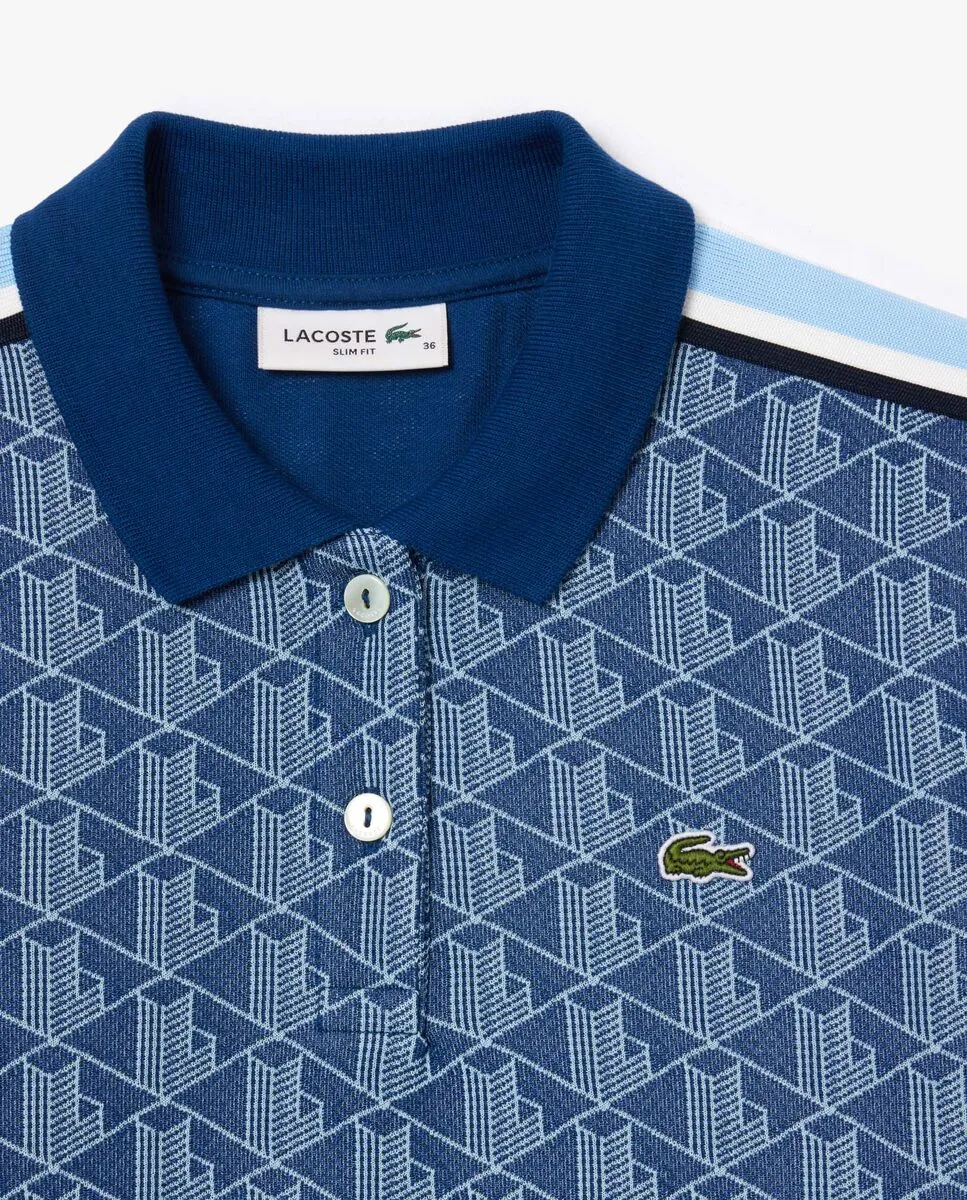 LACOSTE Slim Fit Monogram Jacquard Polo Shirt Blue