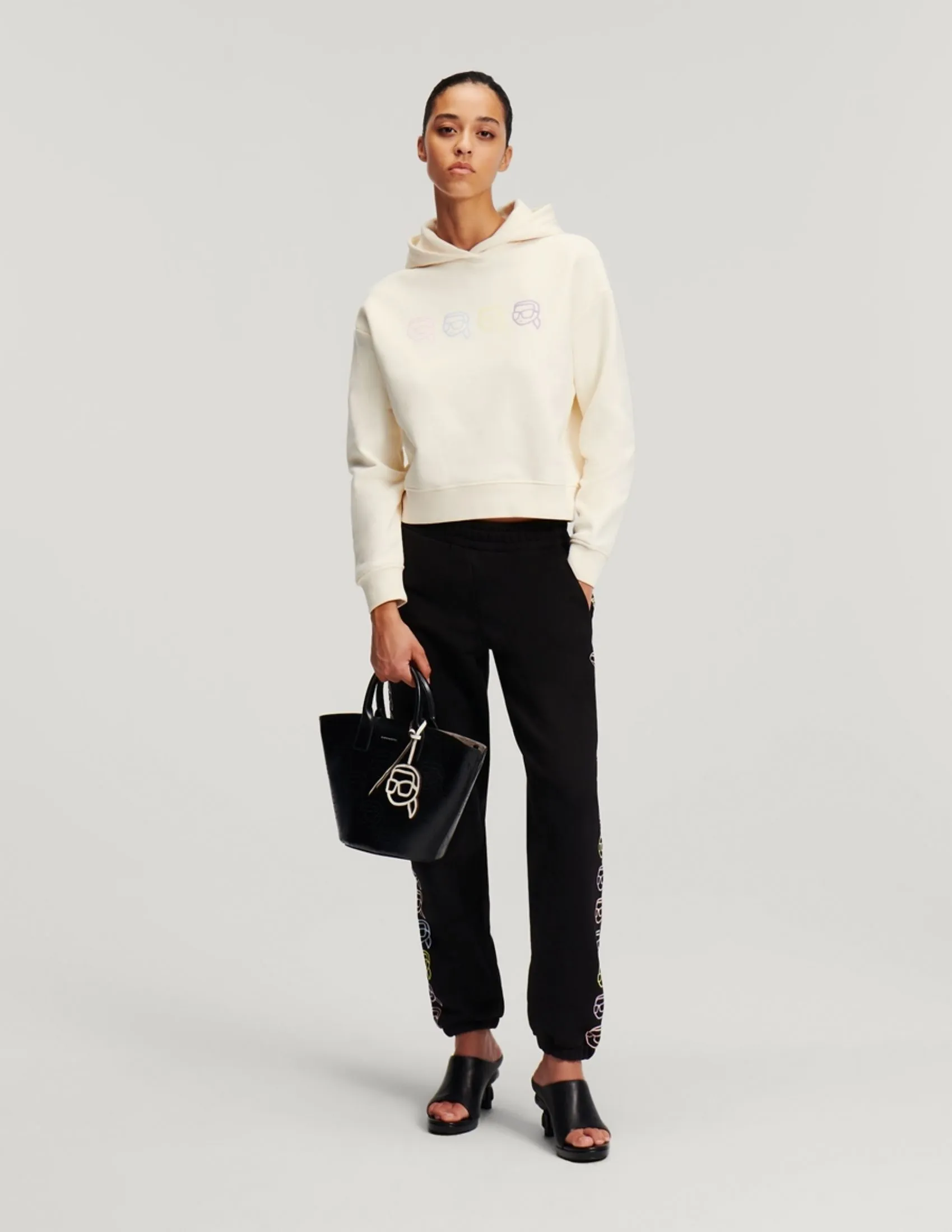 KARL LAGERFELD IKONIK 2.0 OUTLINE WOMAN HOODIE OFF WHITE