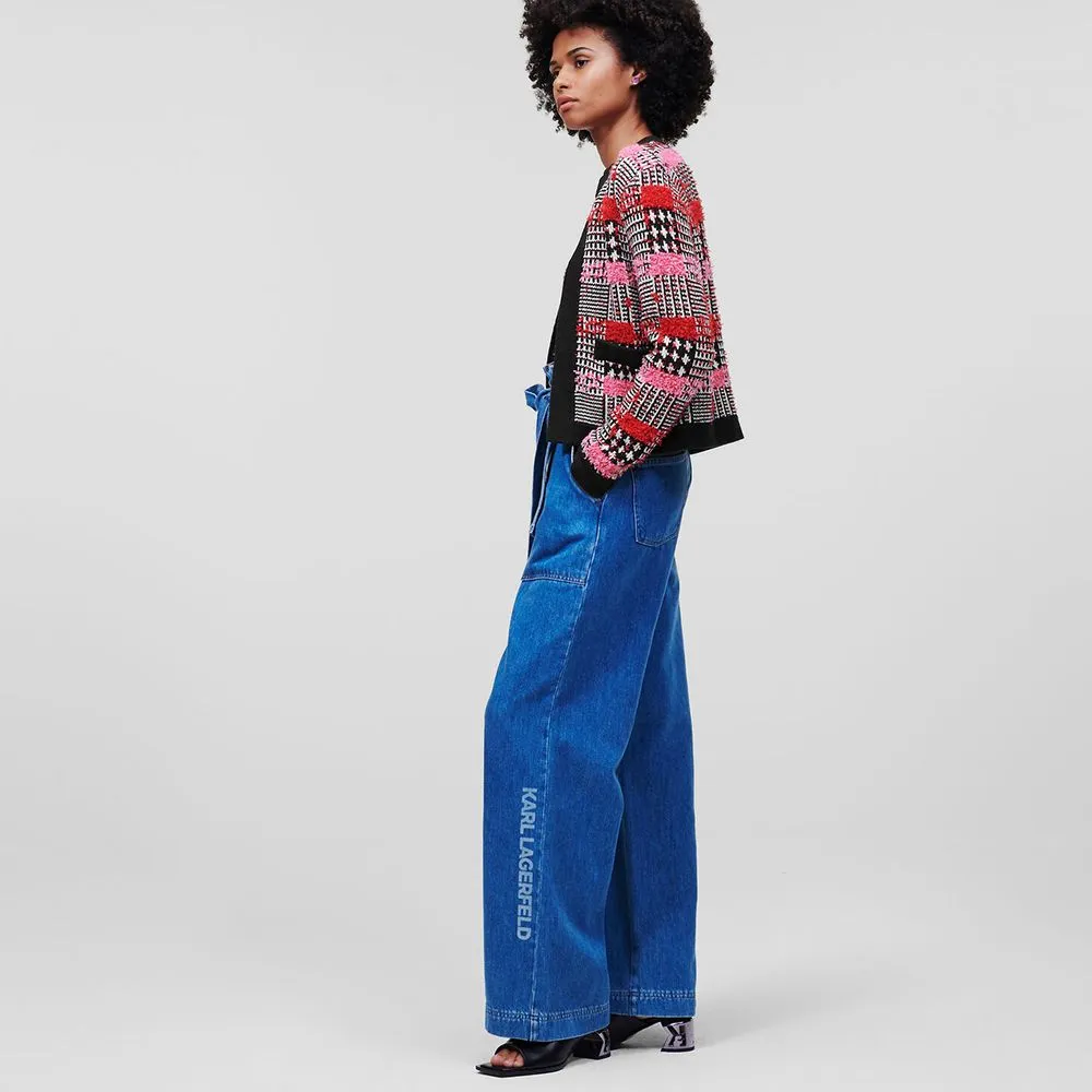 KARL LAGERFELD BOUCLÉ CARDIGAN BOUCLE PINK CHECK