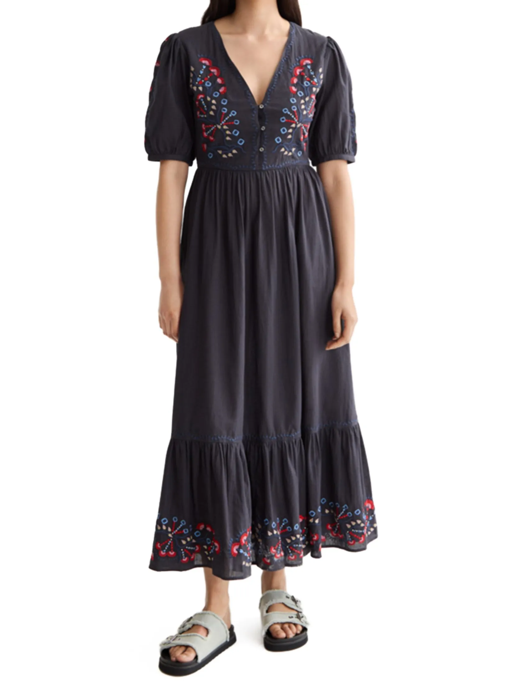 SCOTCH&SODA Women Maxi Dress Embroidered Charcoal Art