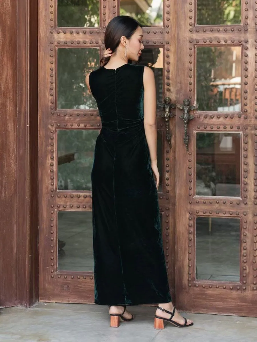 ROSE THE LABEL Twisted Velvet Dress Green