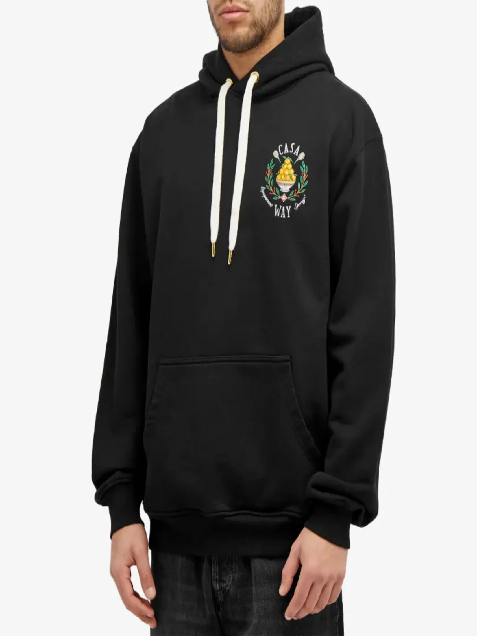 CASABLANCA CASA WAY EMBROIDERED UNISEX HOODED SWEATSHIRT IN BLACK LOOPBACK