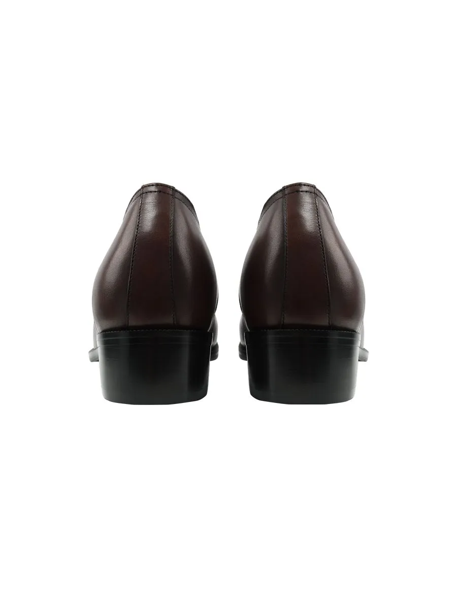 SIRENA Dark Chocolate Leather Court Shoes Rounded Toe High Heel 3 inch Ethan