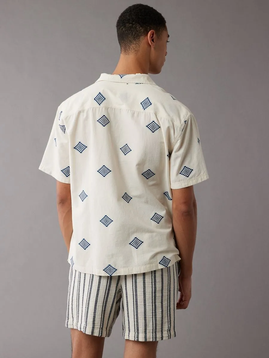 AMERICAN EAGLE MEN SS OVERSIZED CAMP COLLAR HAMLET 136 EMOTIONAL BLUE