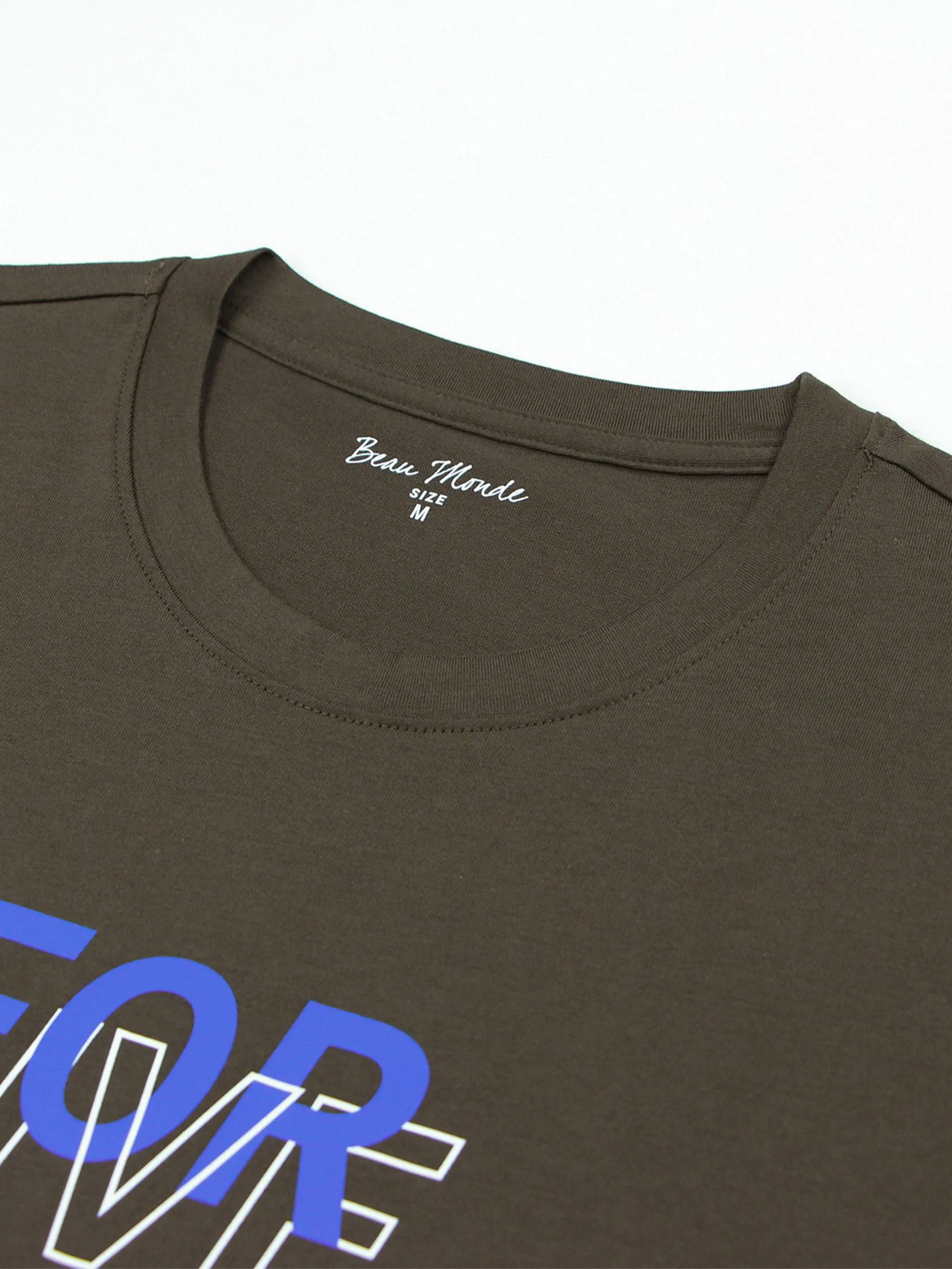 GIORDANO Men's Beau Monde  Regular Printed Tee Brown Dark Coffee