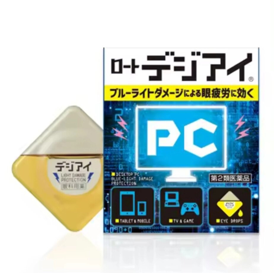 Капли для глаз при активной работе за компьютером Rohto Digi Eye Drops, 12 мл. Япония без использования контактных линз