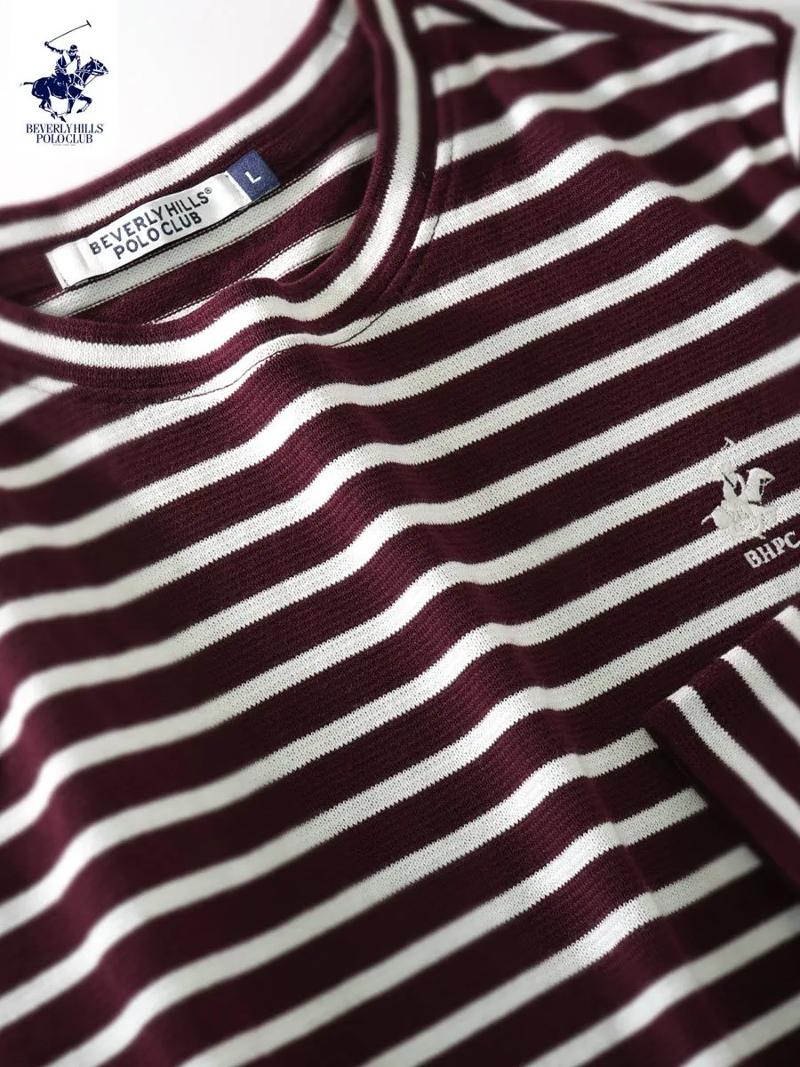 BEVERLY HILLS POLO CLUB Women Crew Neck Long Sleeve, Striped