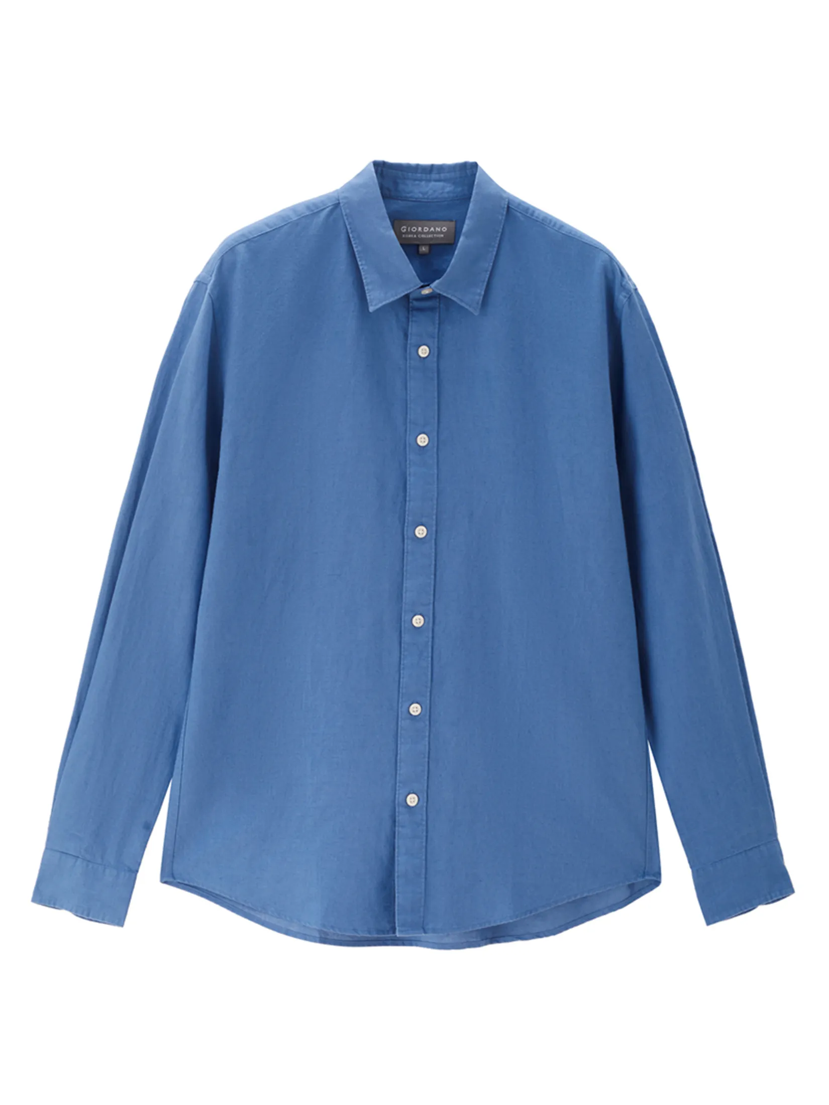 GIORDANO Men s Online Exclusive Regular Poplin Linen Shirt (Korea) Blue