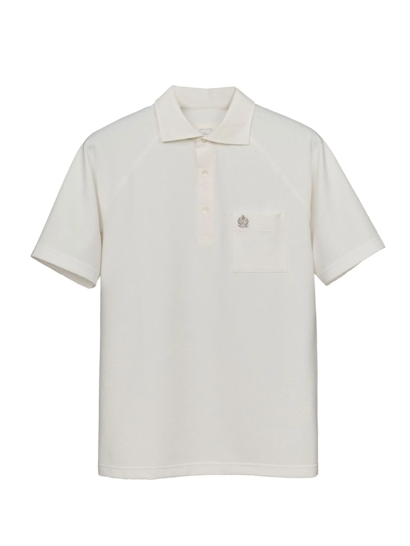 TAKEO KIKUCHI MEN WHITE ECO BLUE UV RAGLAN POLO SHIRT