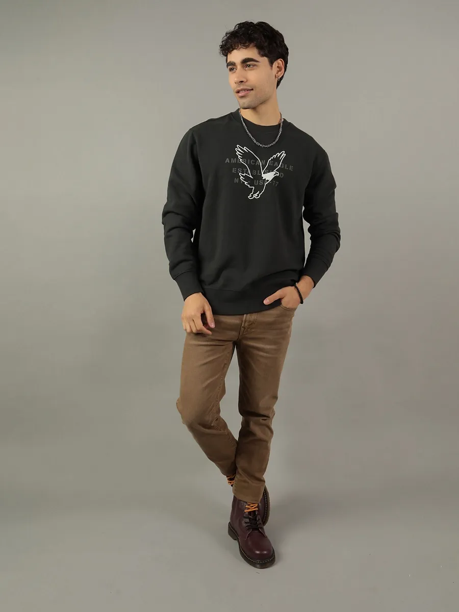 AMERICAN EAGLE MEN  INTL KI GRAPHIC CREW 167 WASHED BLACK