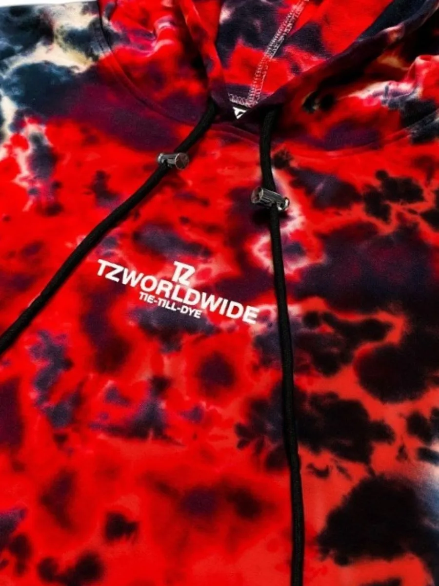 TZ WORLDWIDE Men HOODIE TZ TIE-TILL-DYE HOODIE - RED & BLACK