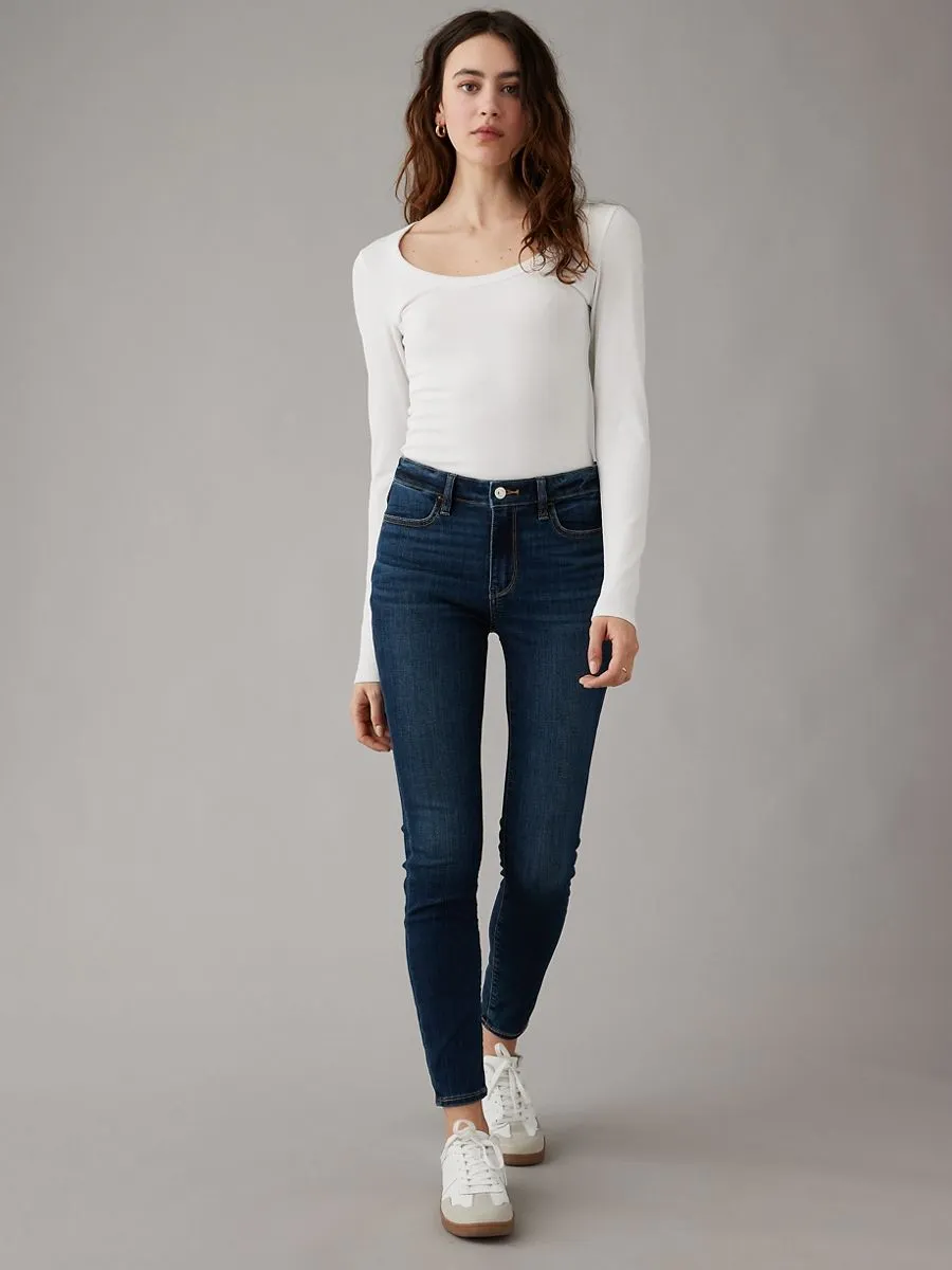 AMERICAN EAGLE WOMEN HIGH-RISE JEGGING CROP 074 SIMPLY DARK