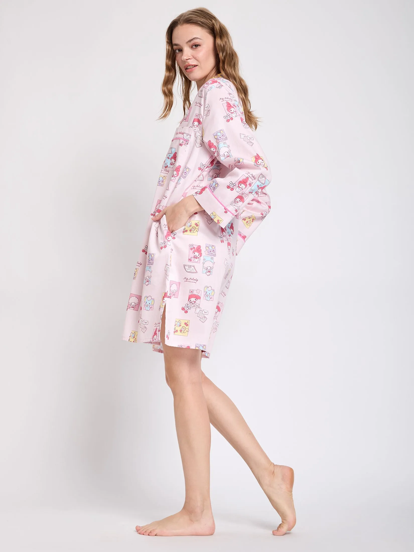 SANRIO Women Pyjamas Dress Long Sleeves Collar Neck 50th Sweet Memories My Melody Pink