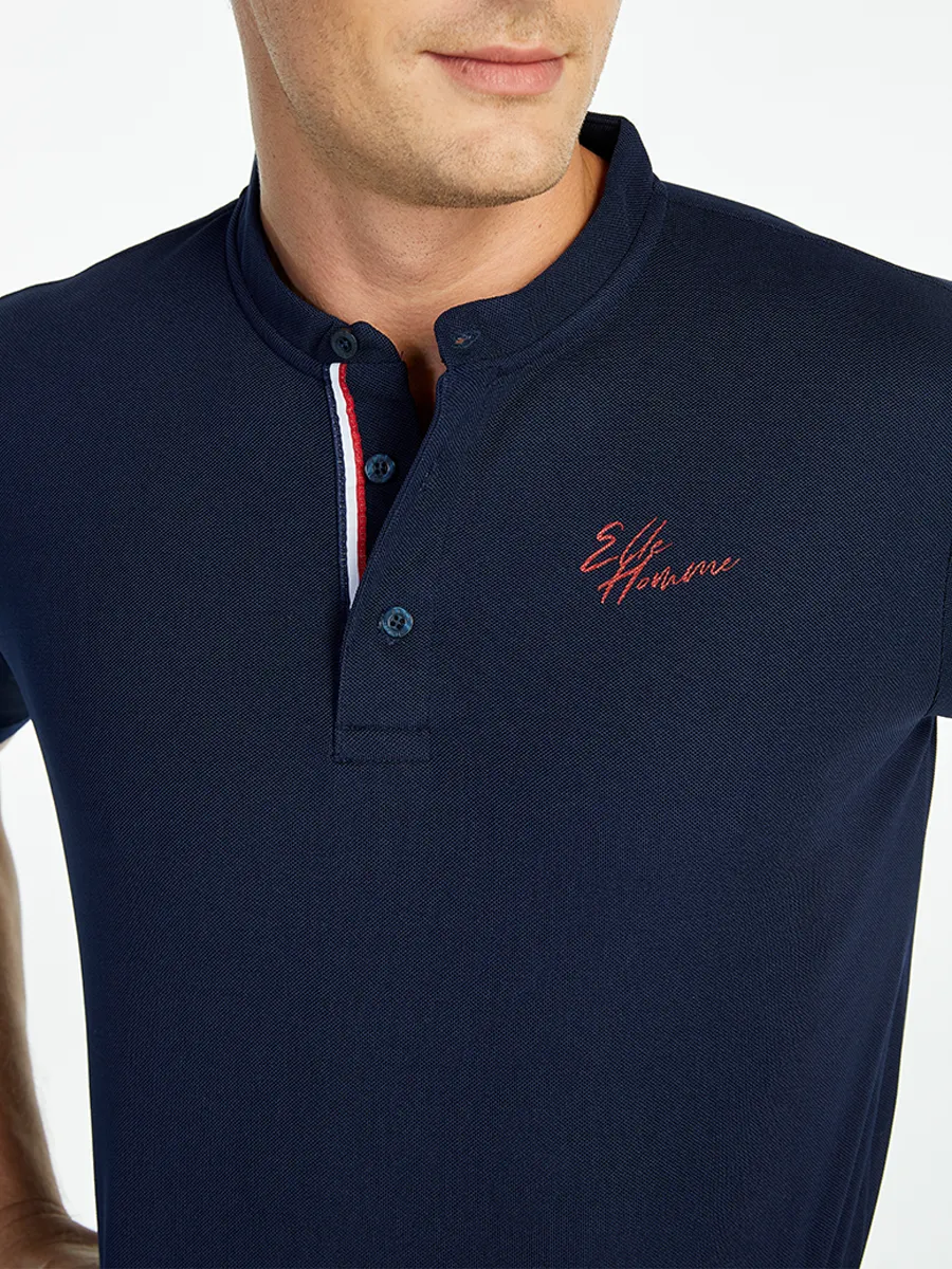 ELLE HOMME Men BAND COLLAR POLO SHIRT W8K904NV - NAVY Blue
