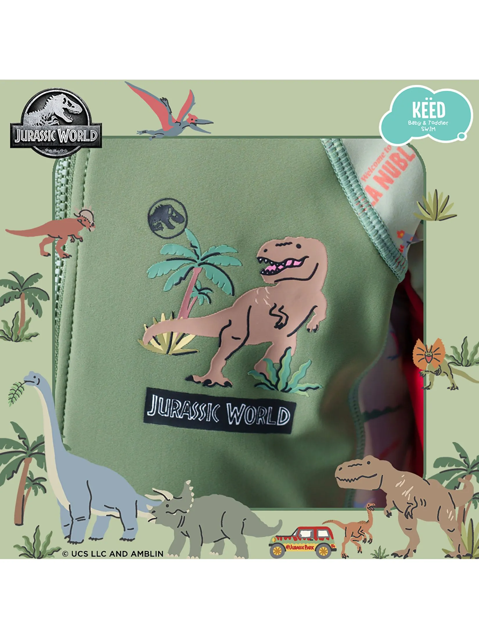 KEED Boy Swimsuit Long Sleeves Jurassic World Khaki Green