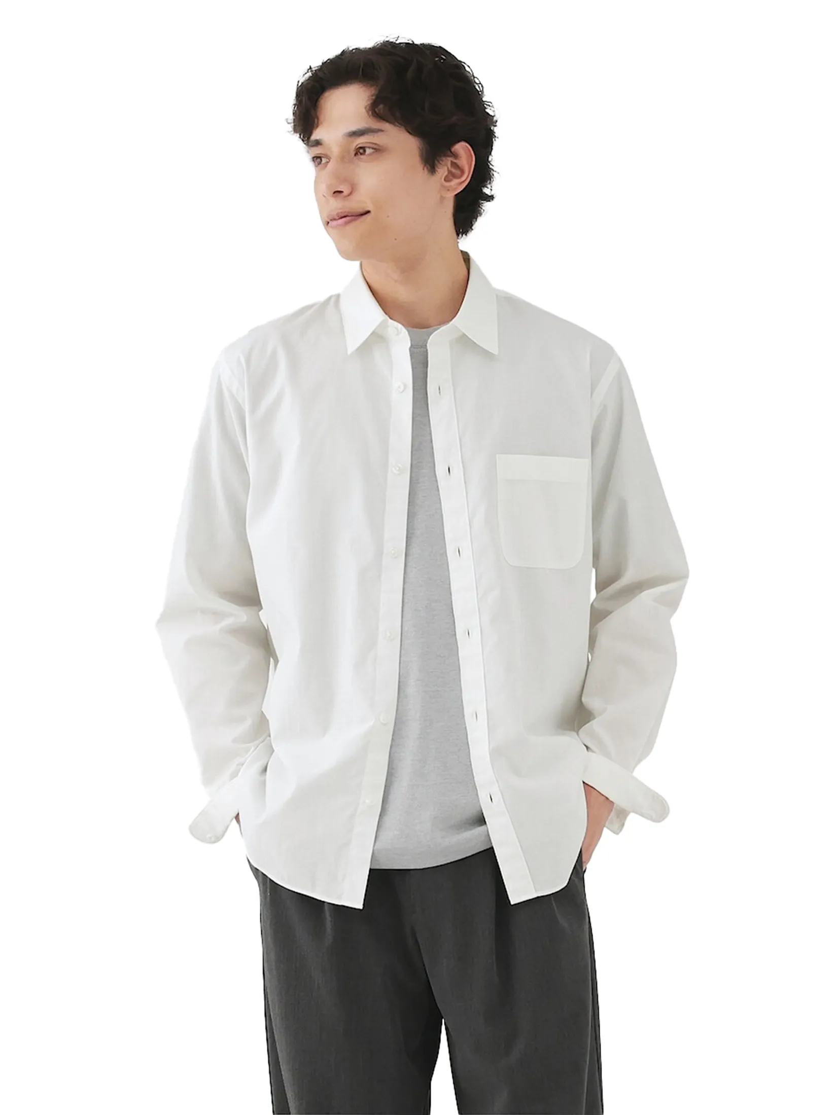MUJI Men Shirt Washed Broadcloth Long Sleeve