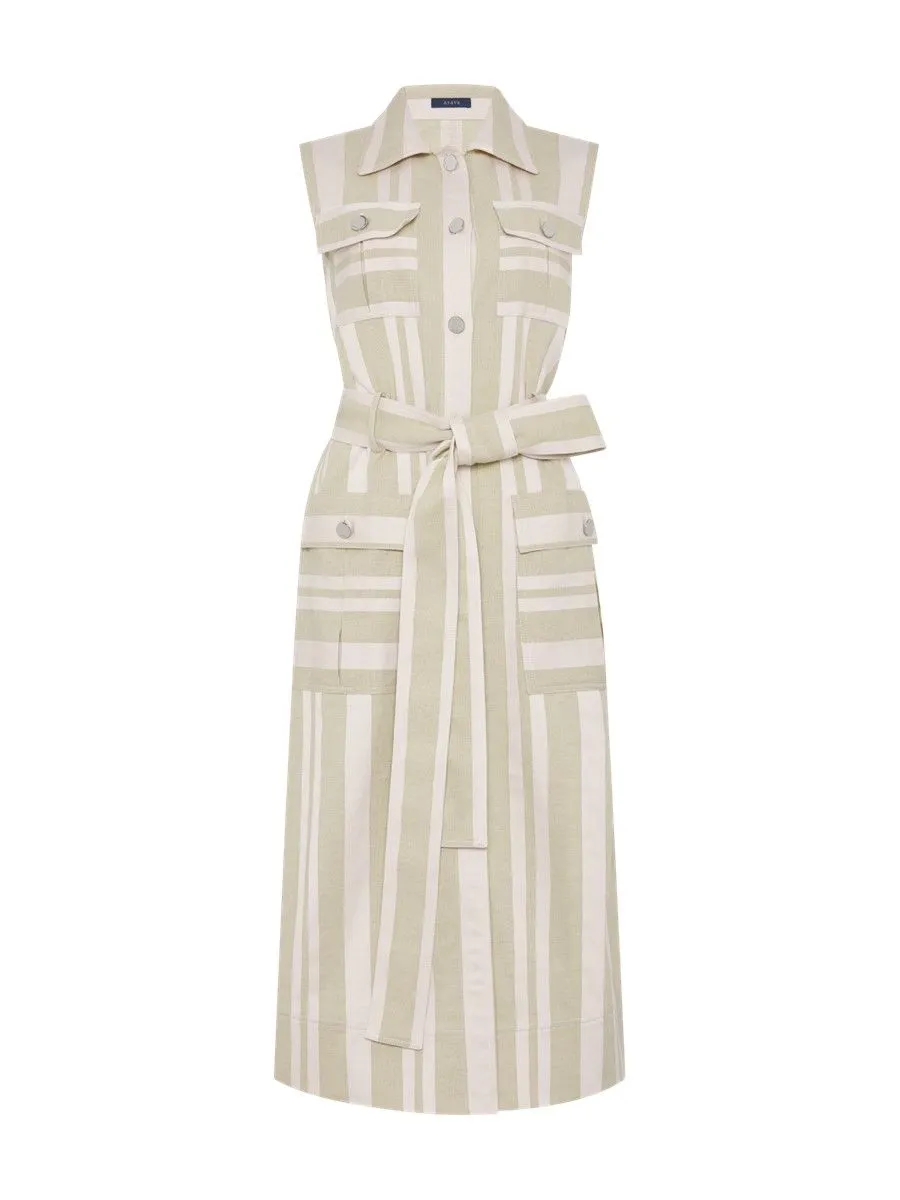 ASAVA ( SS24 ) Striped Belted Women Shirt Dress Beige