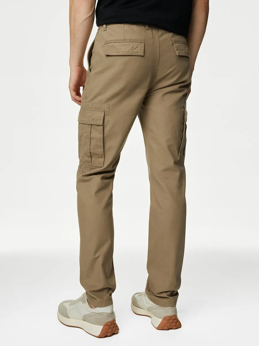 MARKS & SPENCER Men Cargo Trousers Tapered Fit Pure Cotton