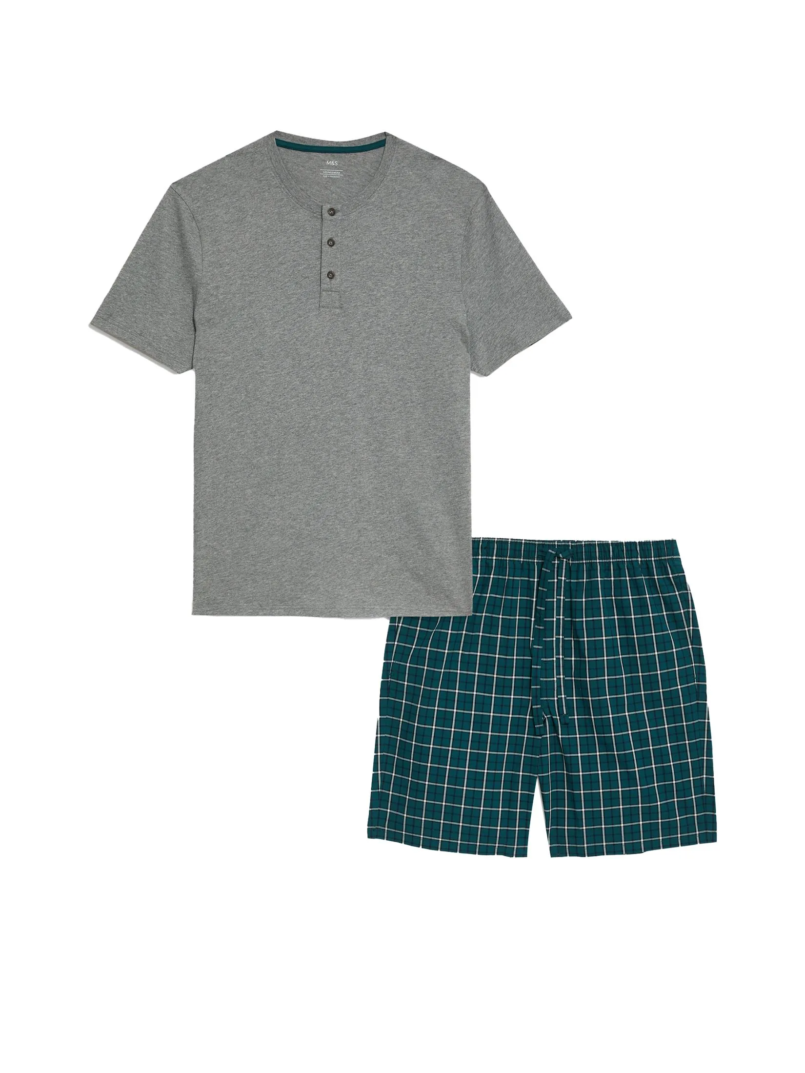 MARKS & SPENCER Men Pyjama Set Pure Cotton Checked Teal Mix