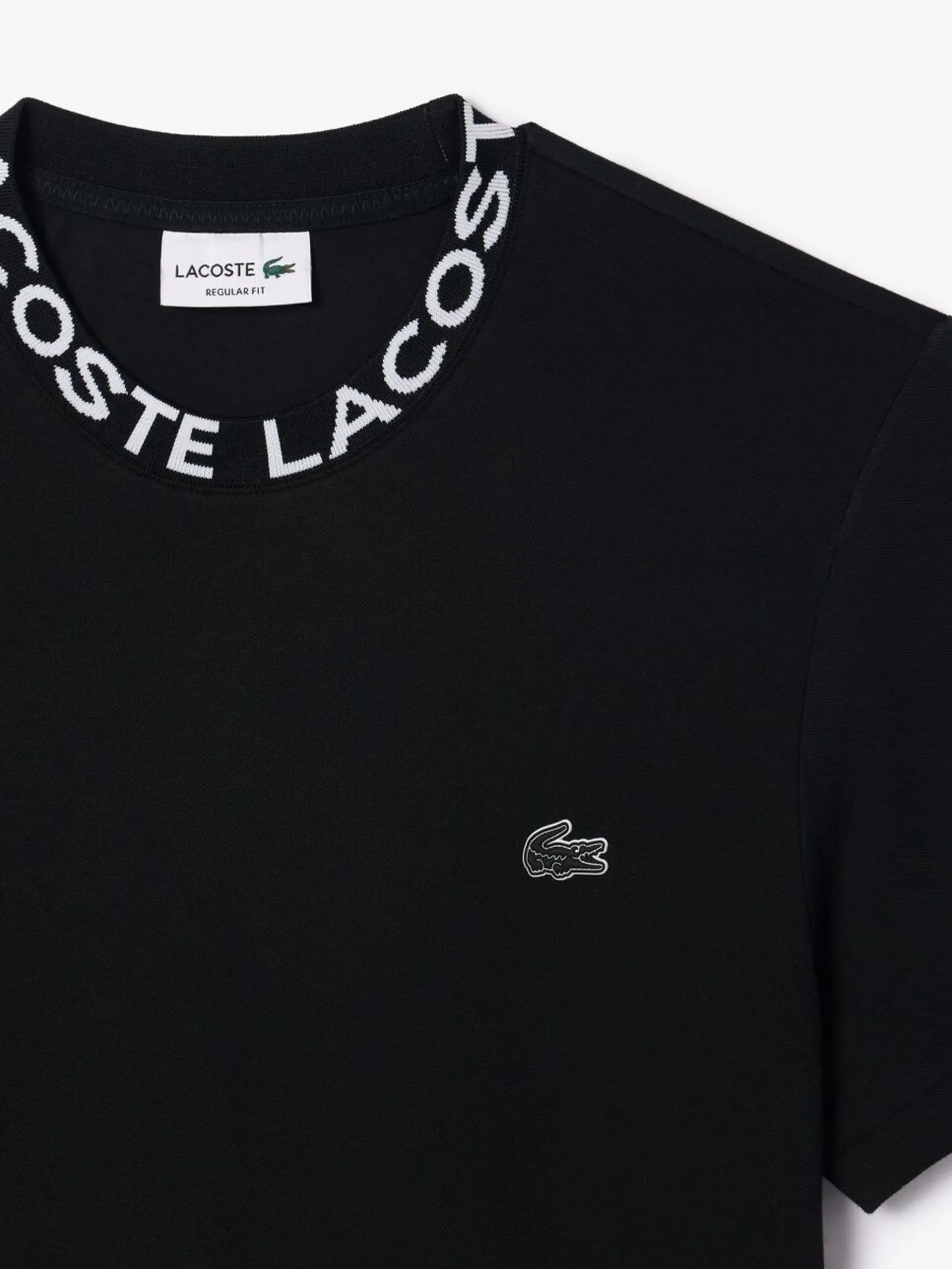 LACOSTE Jacquard Neck Piqu  Logo T-shirt Black