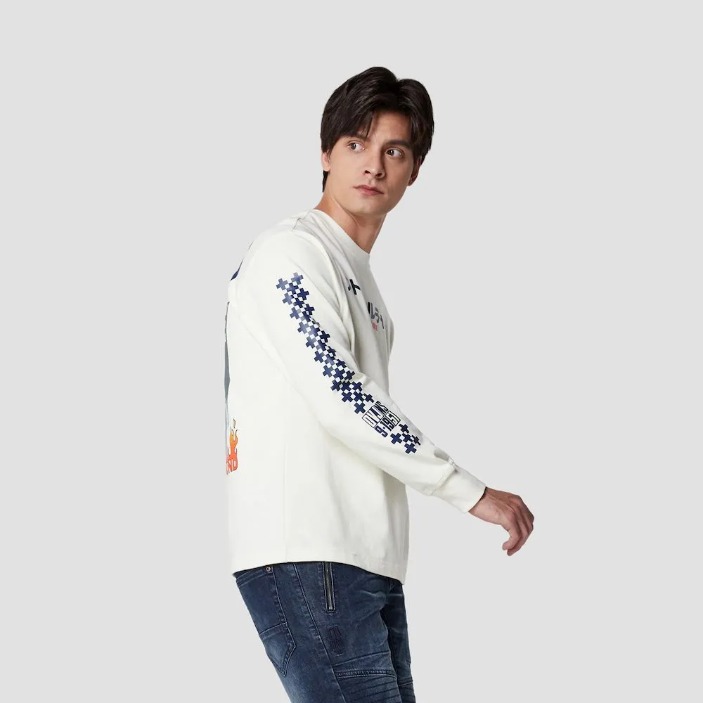 DAVIE JONES CREAM LONG SLEEVE GRAPHIC PRINT T-SHIRT WA0091CR
