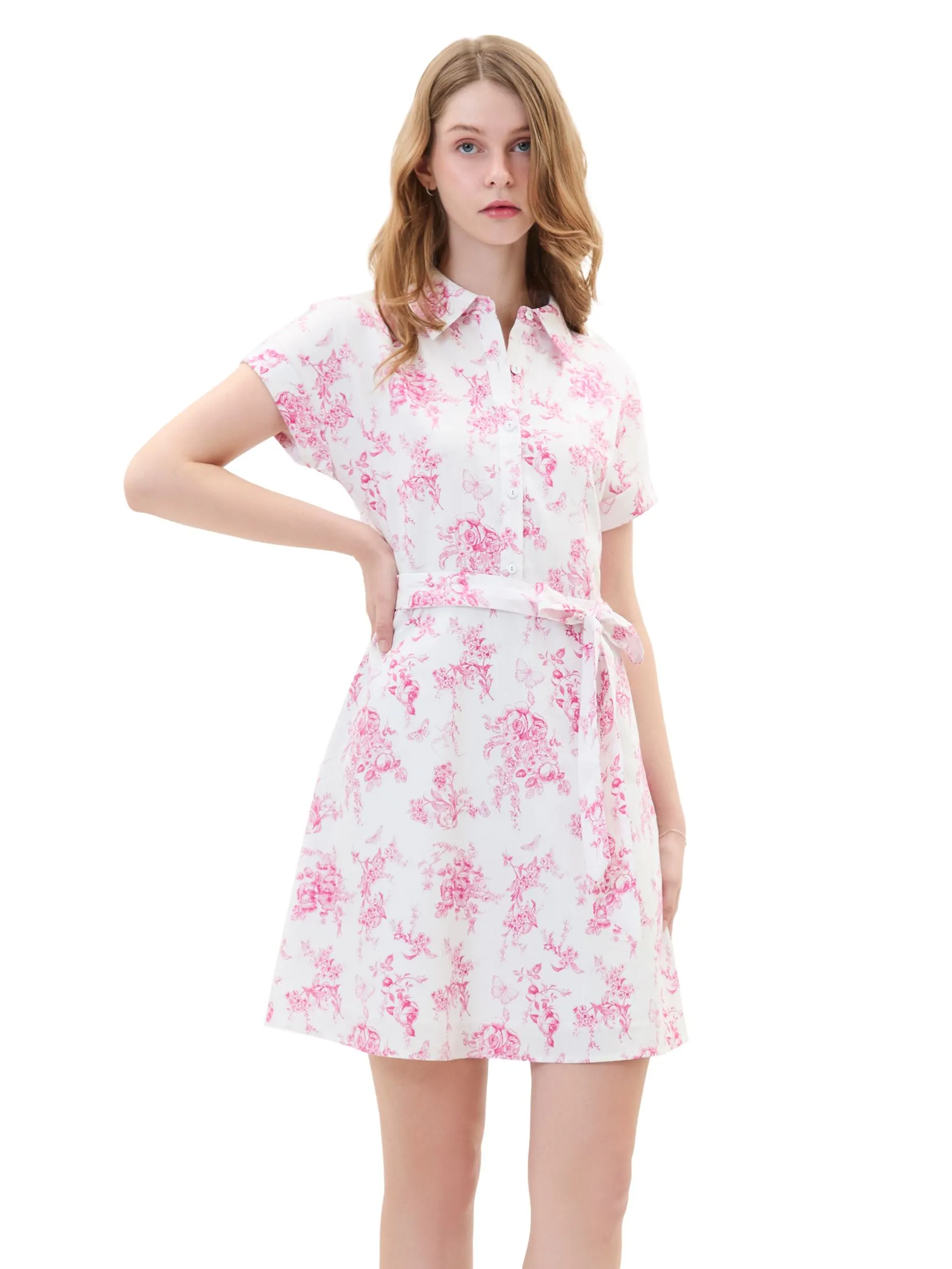 EP Toile de Jouy Print Shirt Dress Woman Pink Size - L