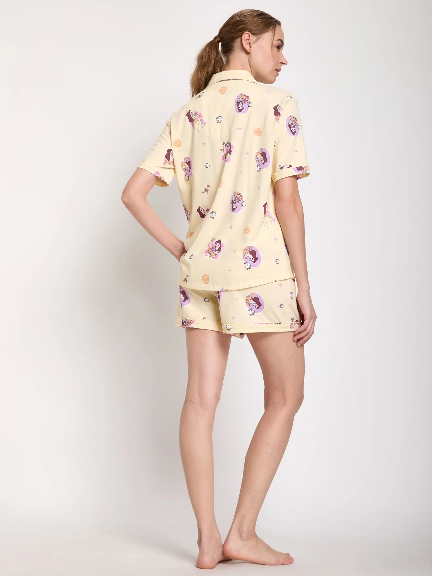SWEET SENSATIONS Women Pyjamas Shirt Short Sleeves + Shorts Print Yellow