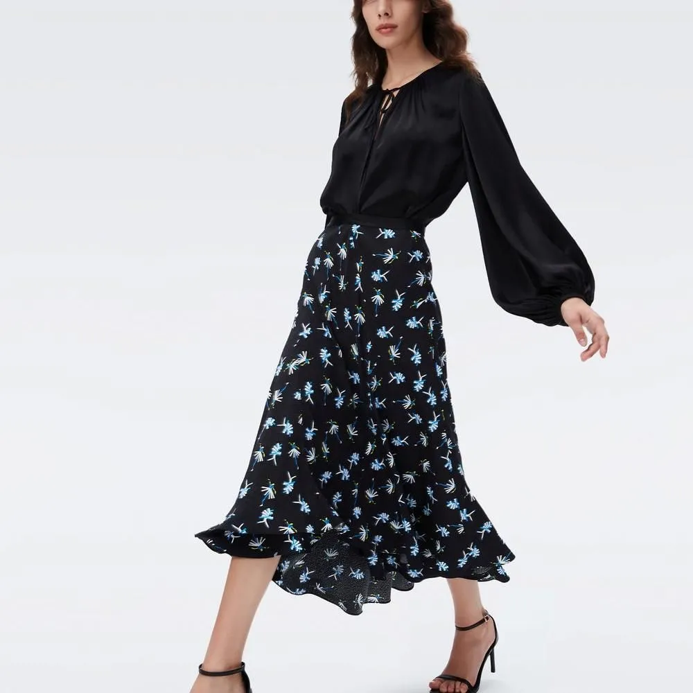 DIANE VON FURSTENBERG DVF DEBRA SKIRT PEOPLE DANCING BLACK