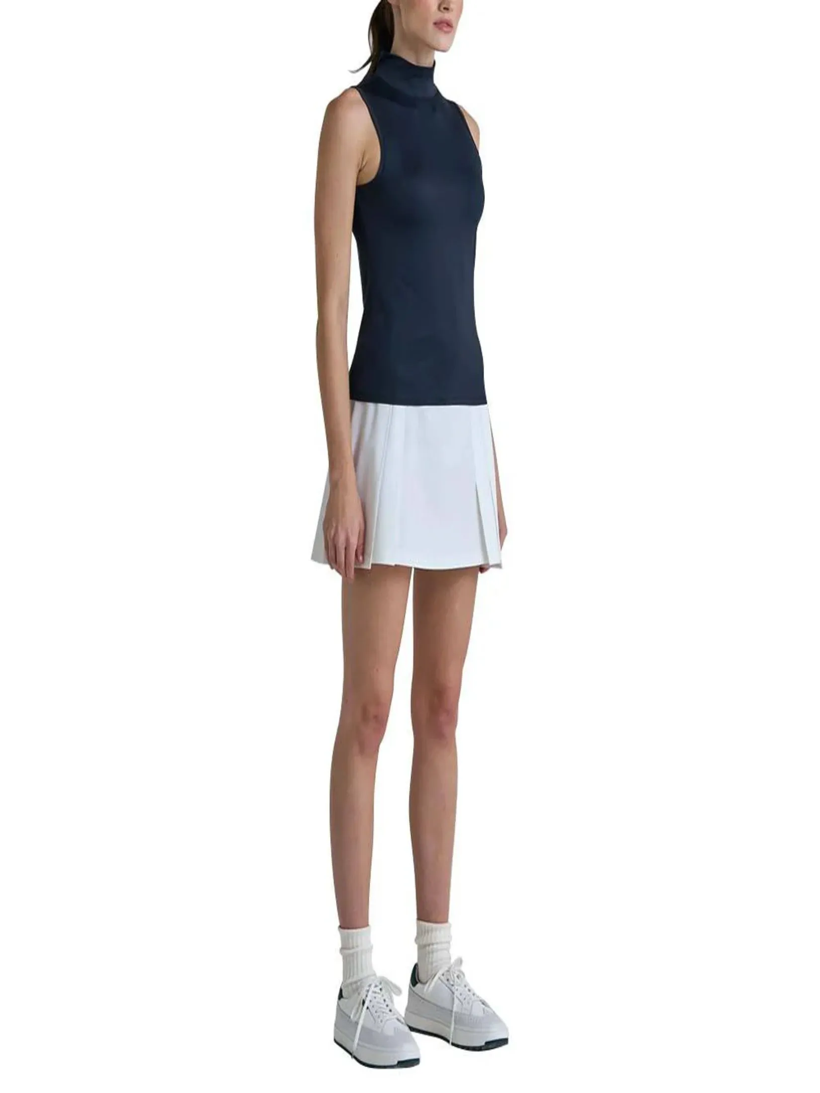 MALBON GOLF EVERGREEN MATCH POINT SLEEVELESS MOCKNECK IN BLACK