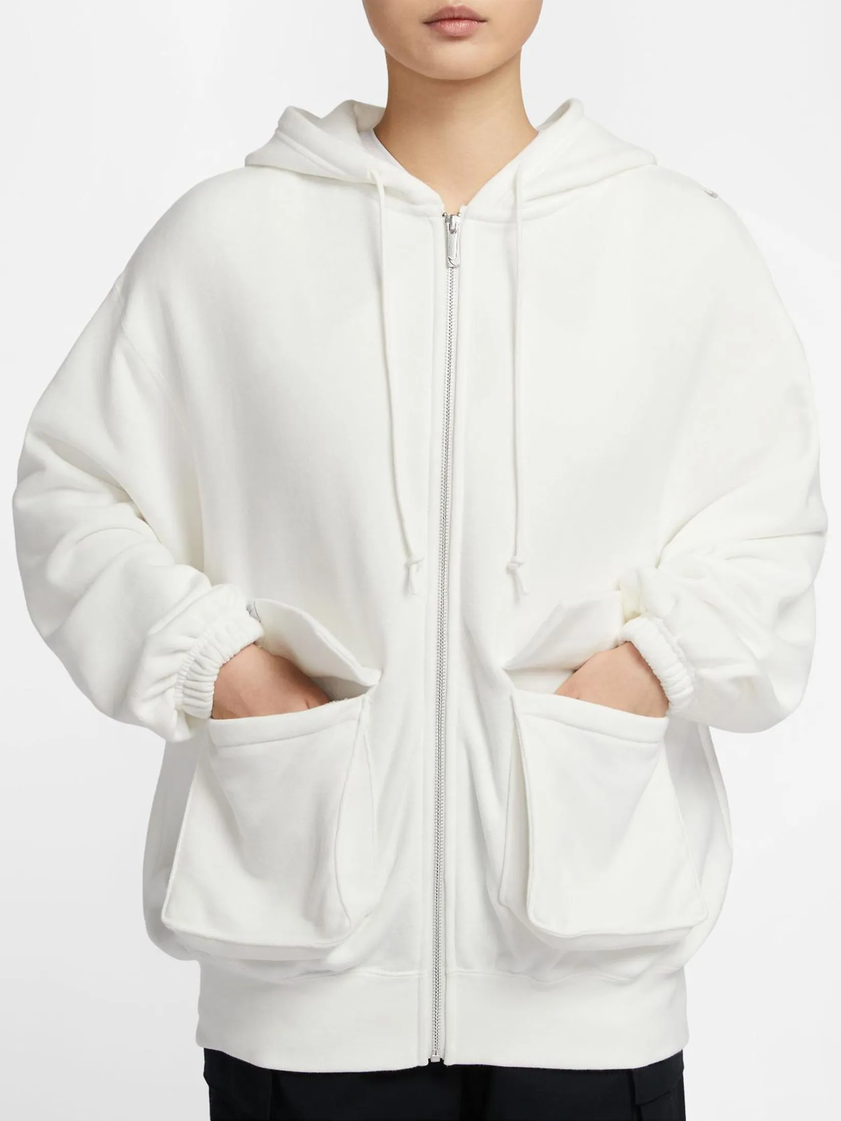 NIKE Women Hoodie Full Zip French Terry Oversized Sail/Lt Orewood Brn