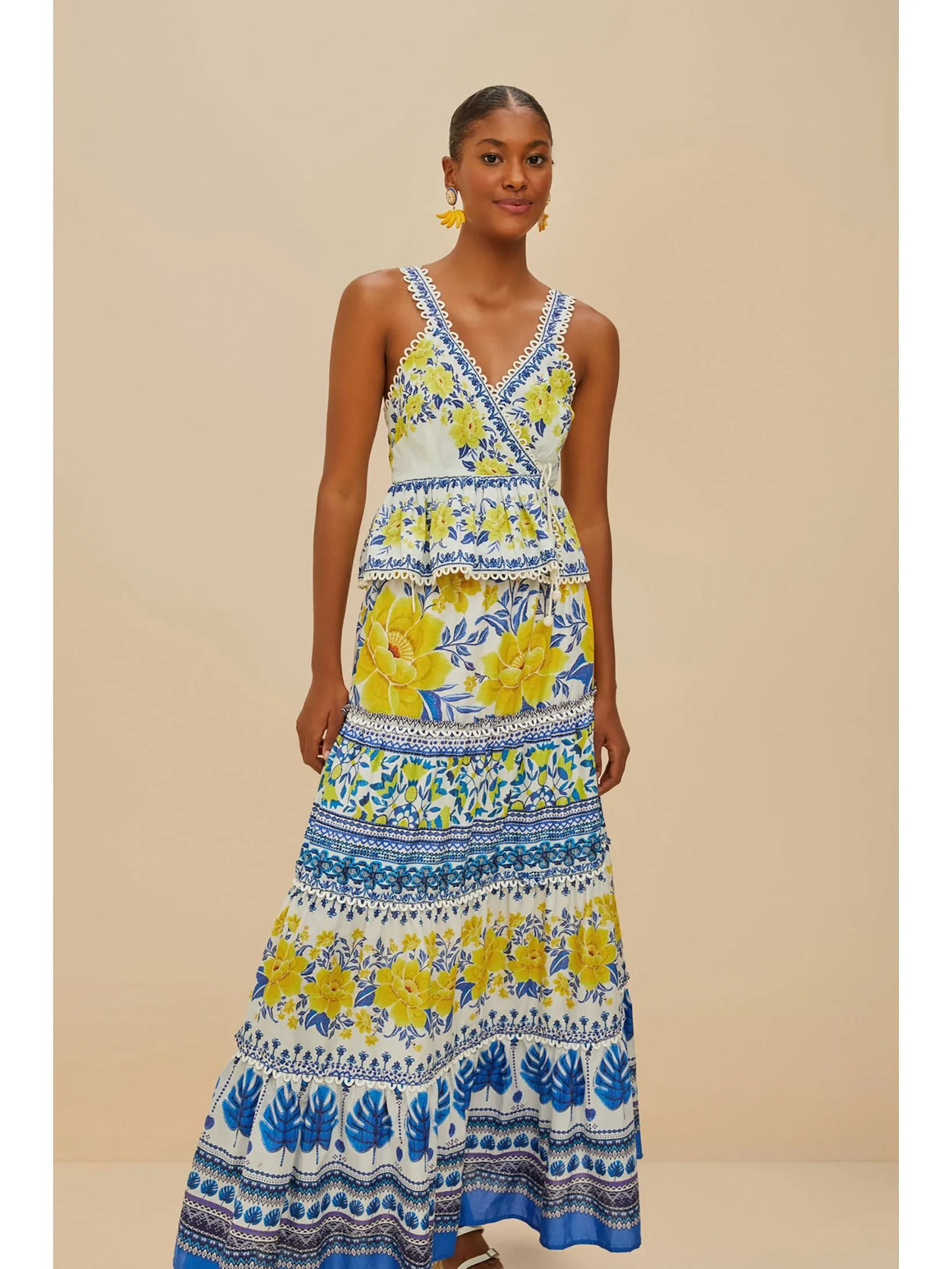 FARM RIO Women Maxi Skirt Zuli Low Rise Off White