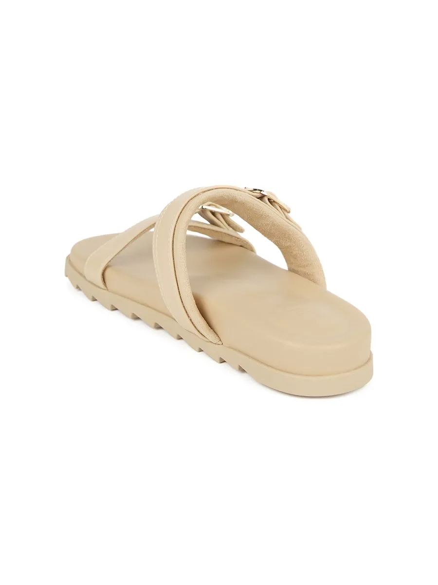 SHU WOMEN SOFASOFT SIGNET DUO-BELT SANDALS-NUDE