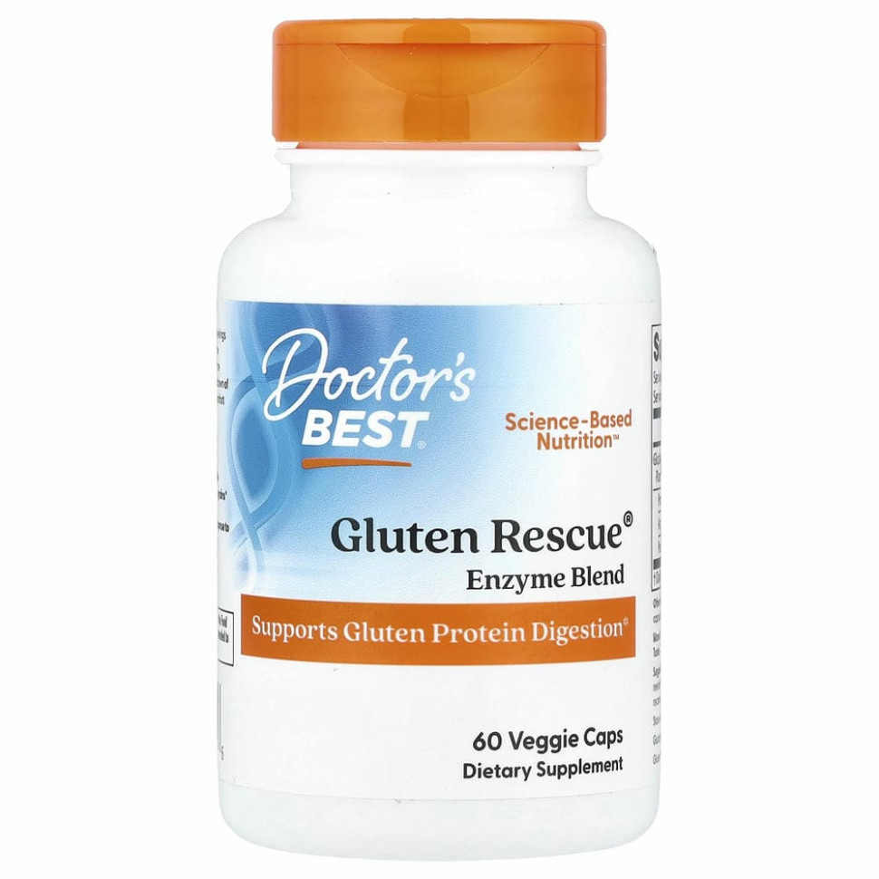 Doctor's Best, Gluten Rescue, ферменты для расщепления глютена с Glutalytic, 60 вегетарианских капсул