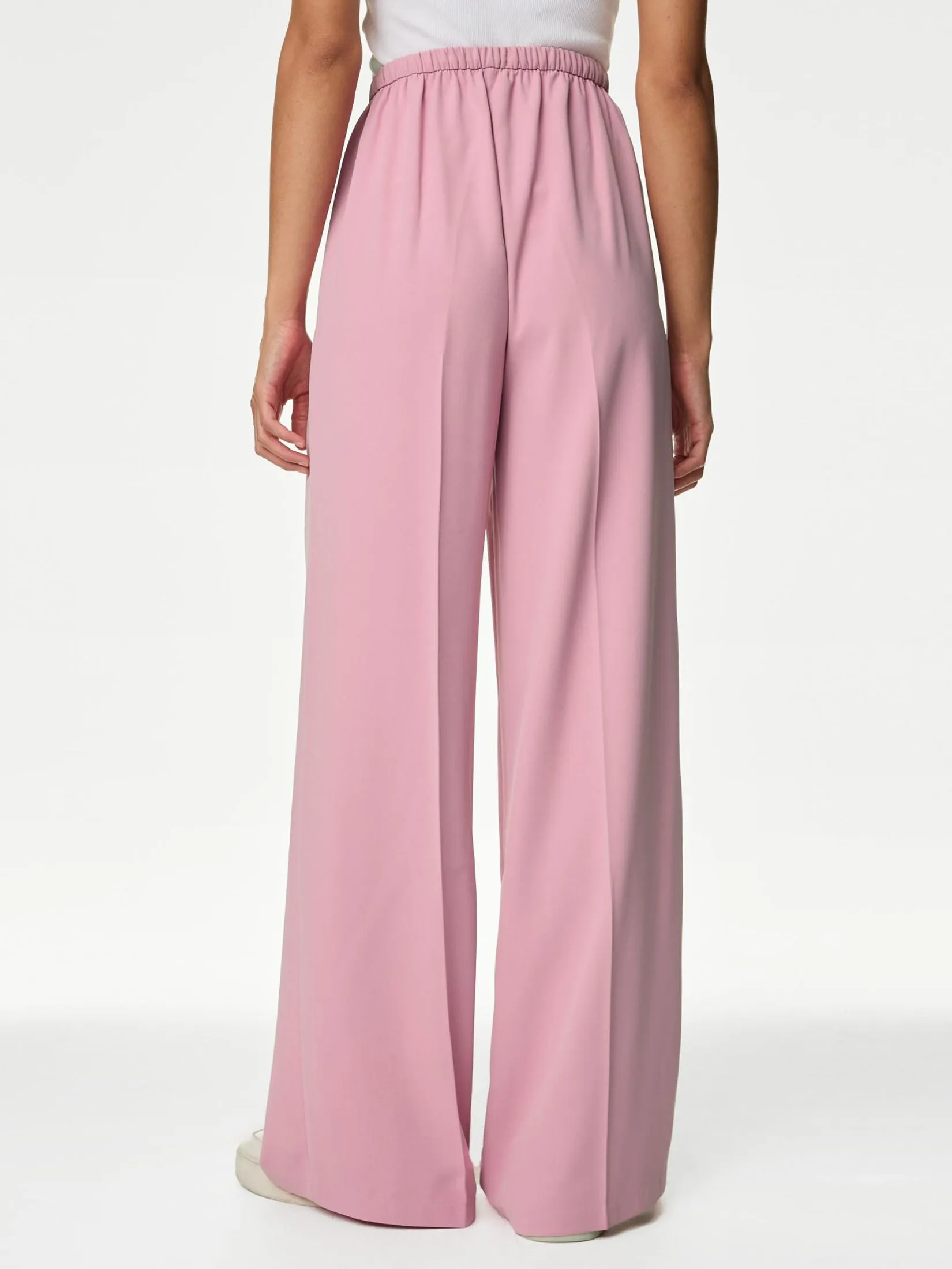 MARKS & SPENCER Women Wide Leg Trousers Crepe Elasticated Waist