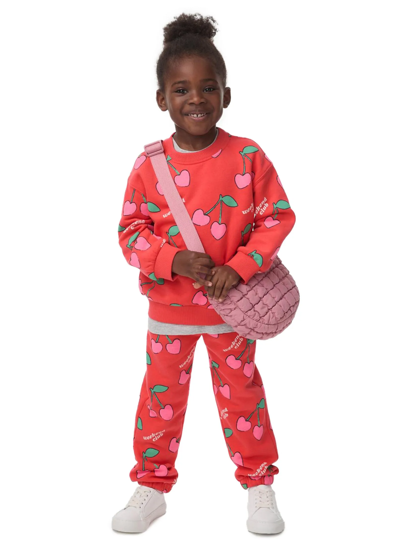 MARKS & SPENCER KIDS Girl Toddler Joggers Cotton Rich Cherry Print Red