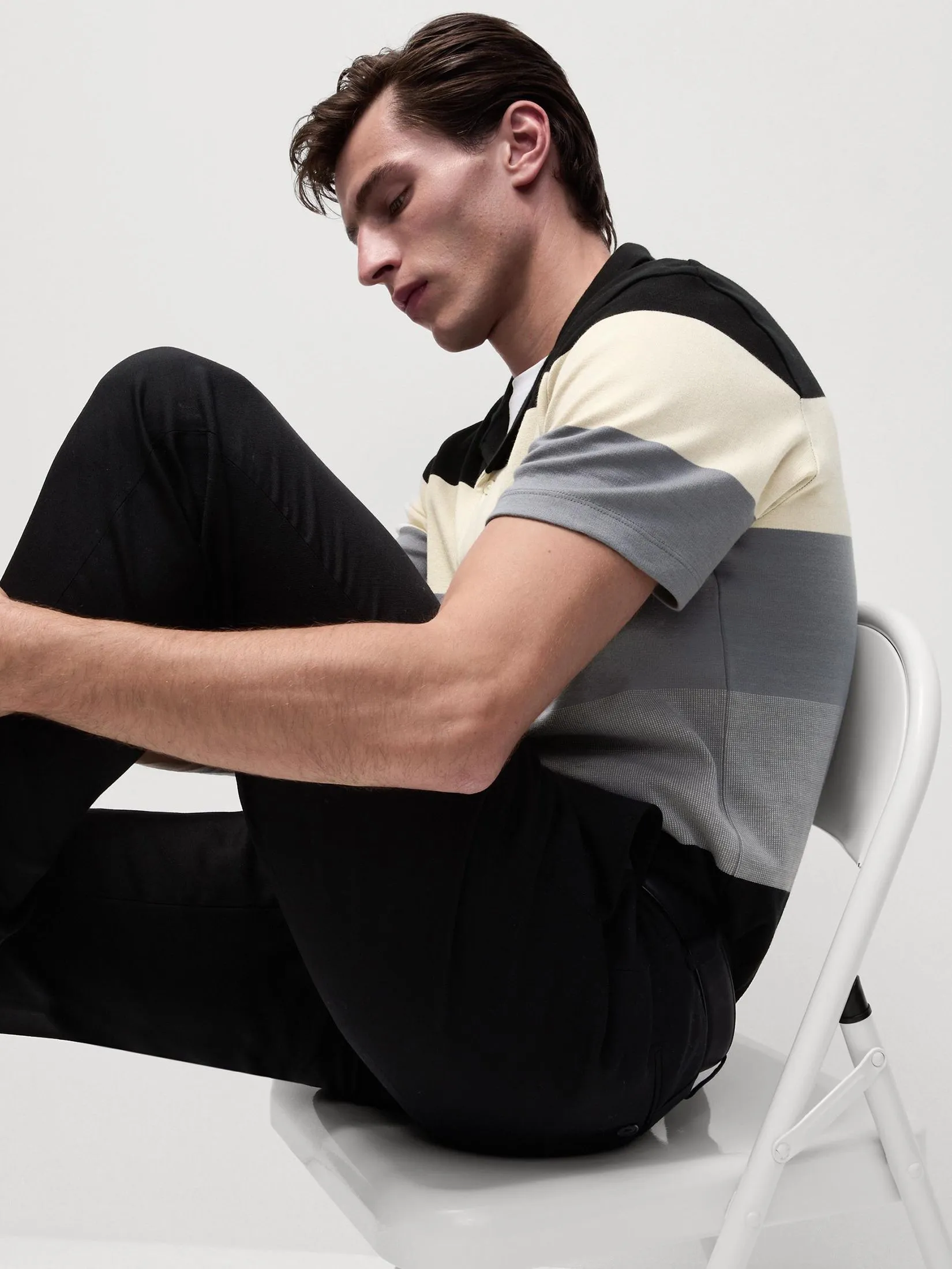 MARKS & SPENCER Men Polo Shirt Pure Cotton Double Knit Black Mix