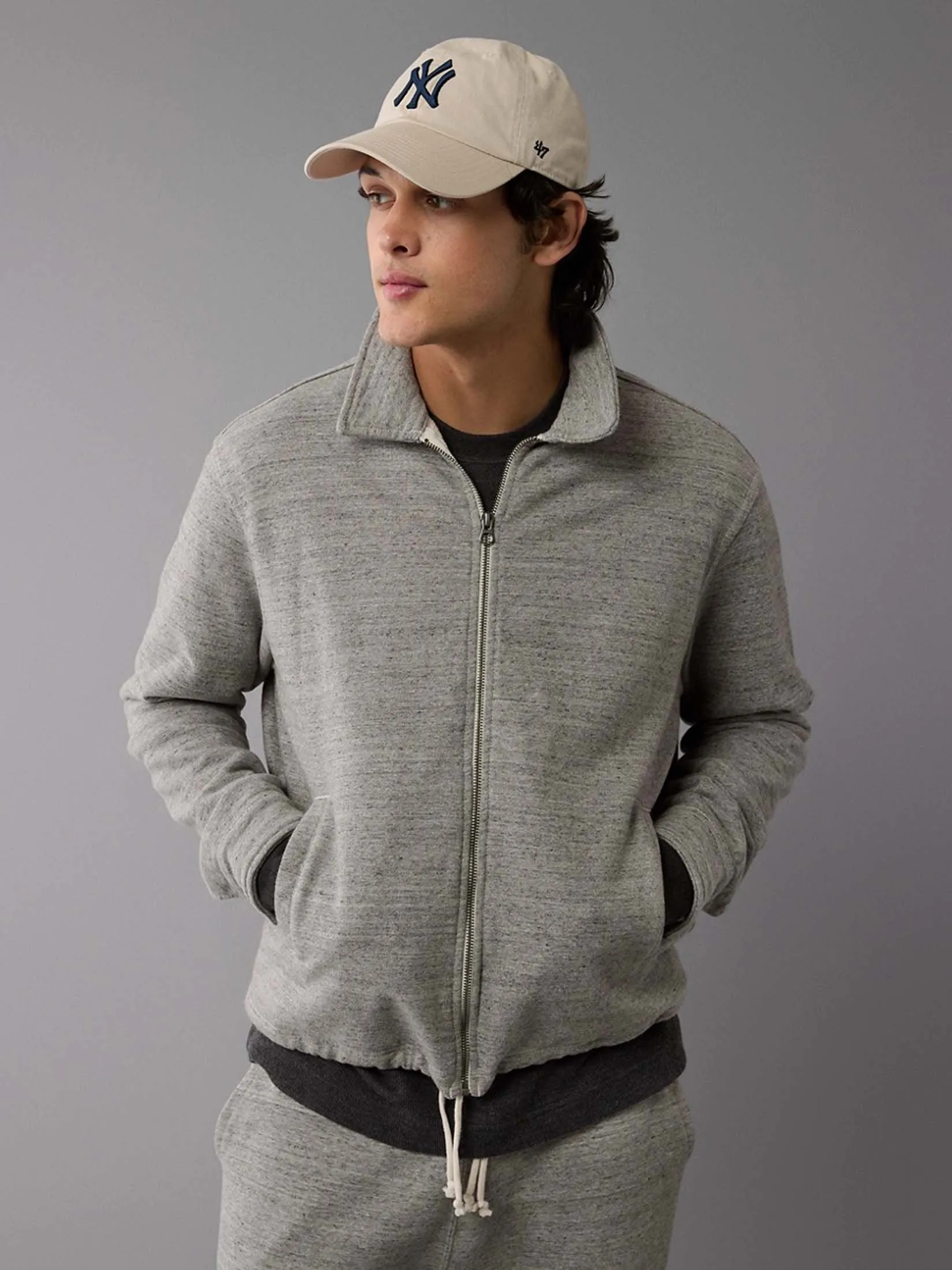 AMERICAN EAGLE MEN 2382  430 HTHR COACHES JACKET 069 GRAY HEATHER
