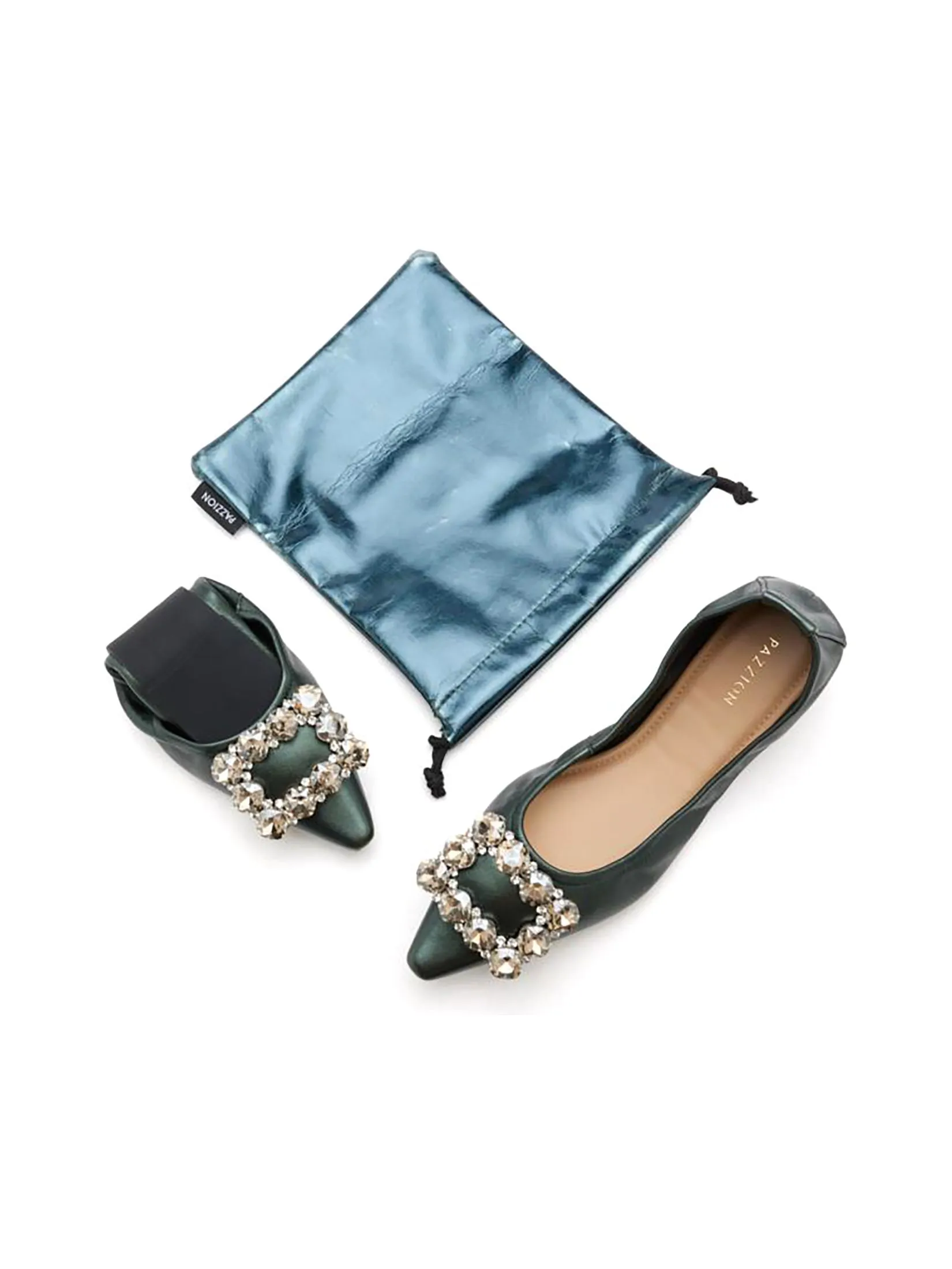 PAZZION Women Flats Jannat Jewel Buckle Foldable