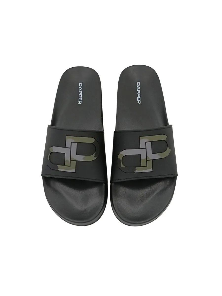 DAPPER Men DP Icon Camo Embossed Pool Slide Sandals Black