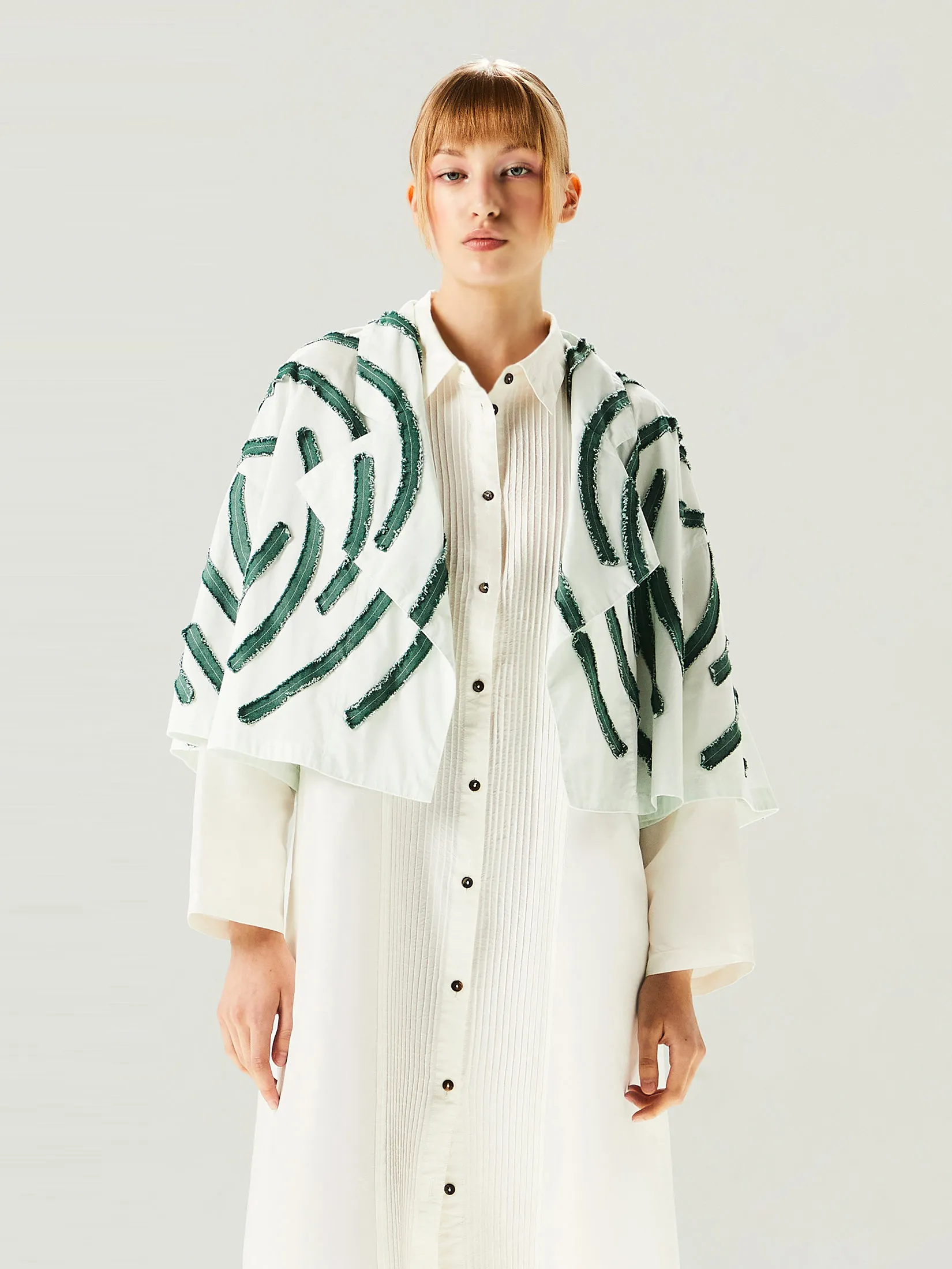 YACCOMARICARD Woman Blouse The tape of Katsuragi denim was applied to the entire jacket Green