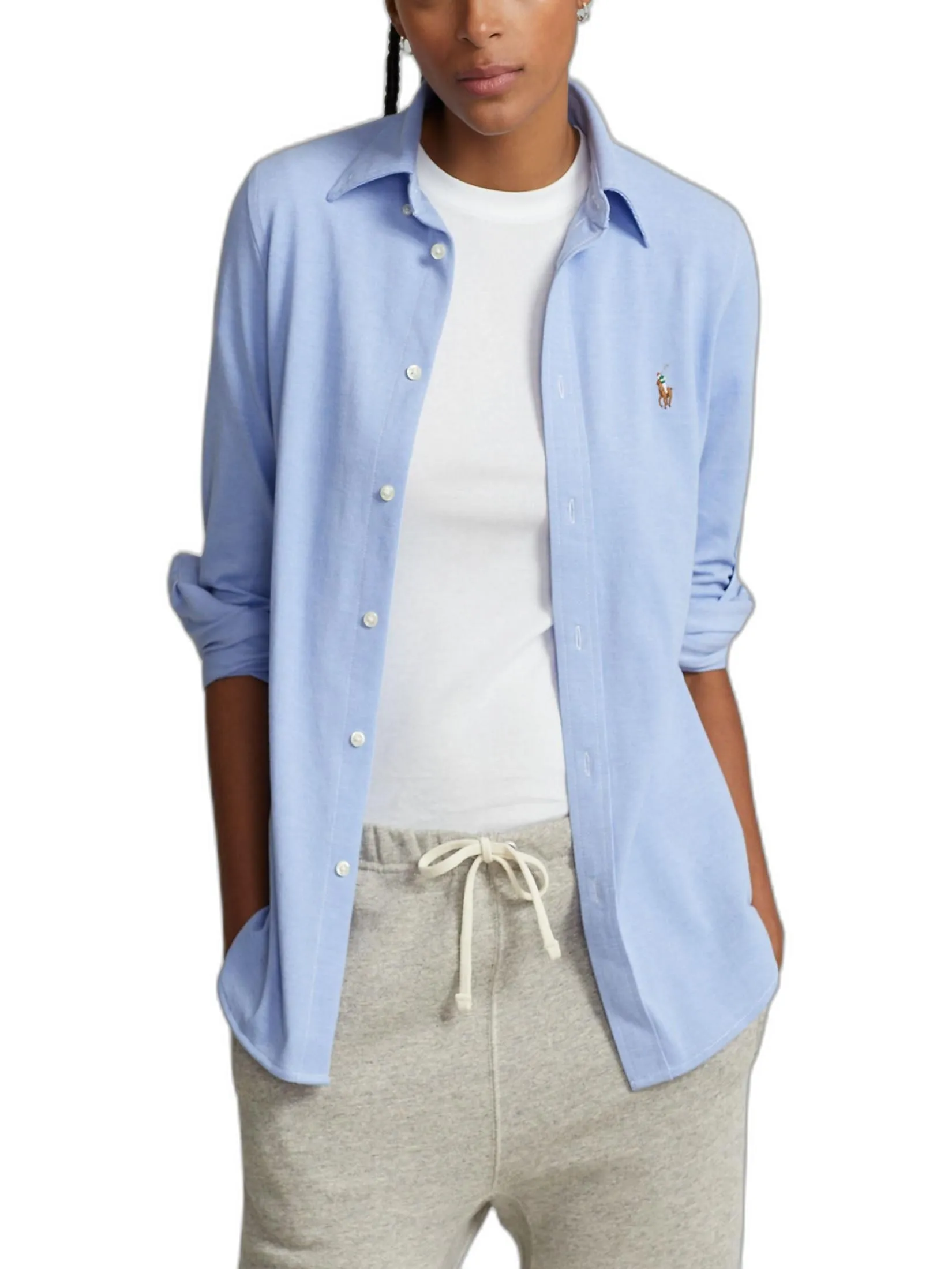 POLO RALPH LAUREN SHIRT-Knit Cotton Oxford Shirt WMPOKNIN6820163 400 BLUE