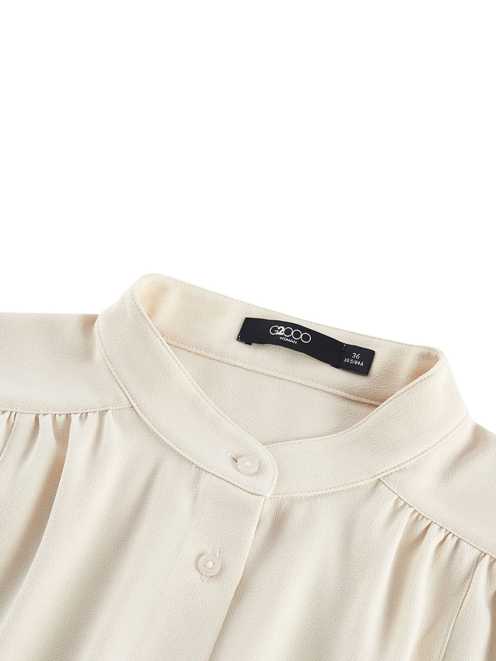 G2000 Women Clothing Crepe Volume Stand Collar Long Sleeve Blouse Loose Fit - Beige