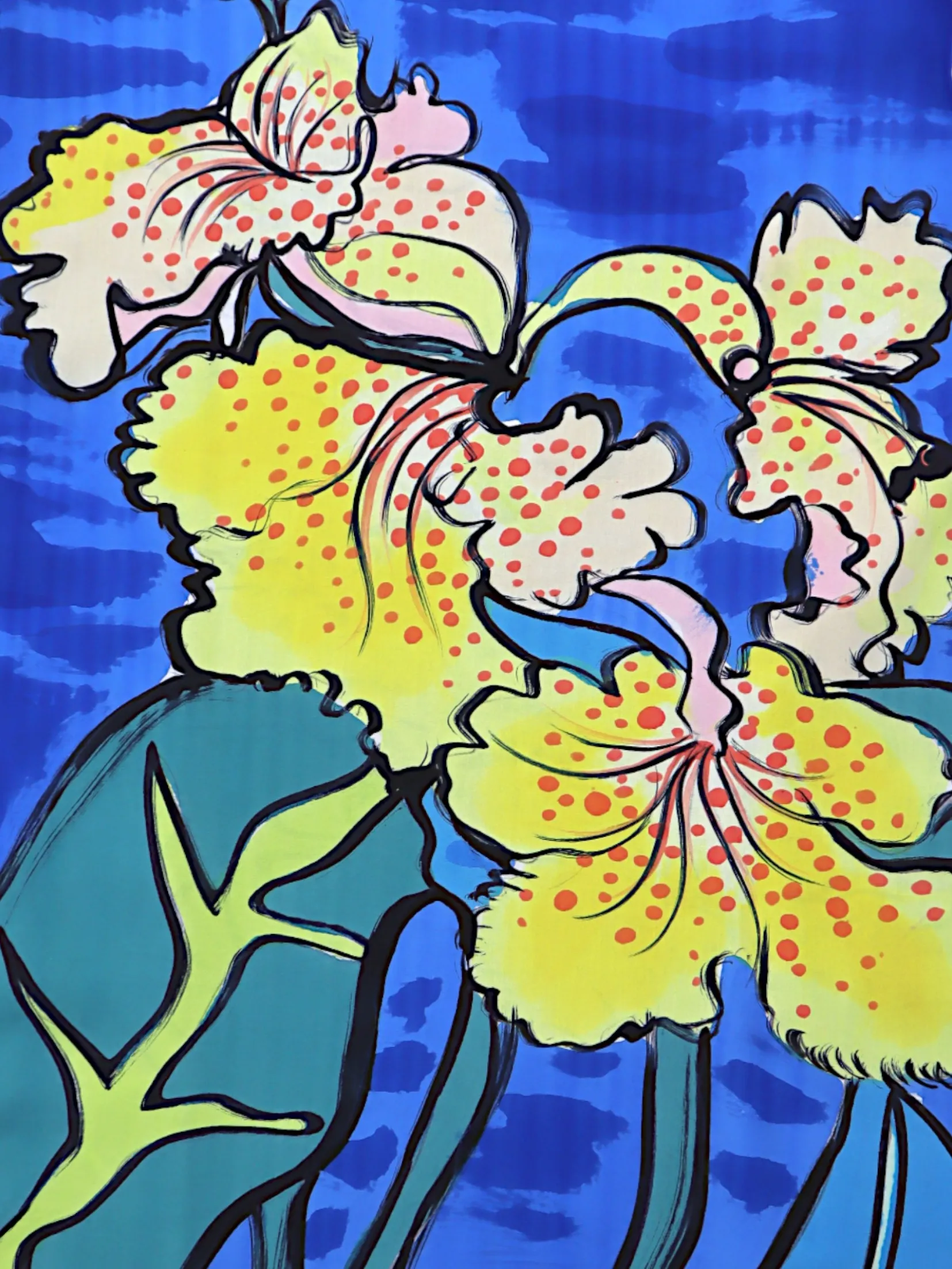 YODYOKO Woman Sleeveless Dress - Blue : Orchids Blooming in Sapphire Mist