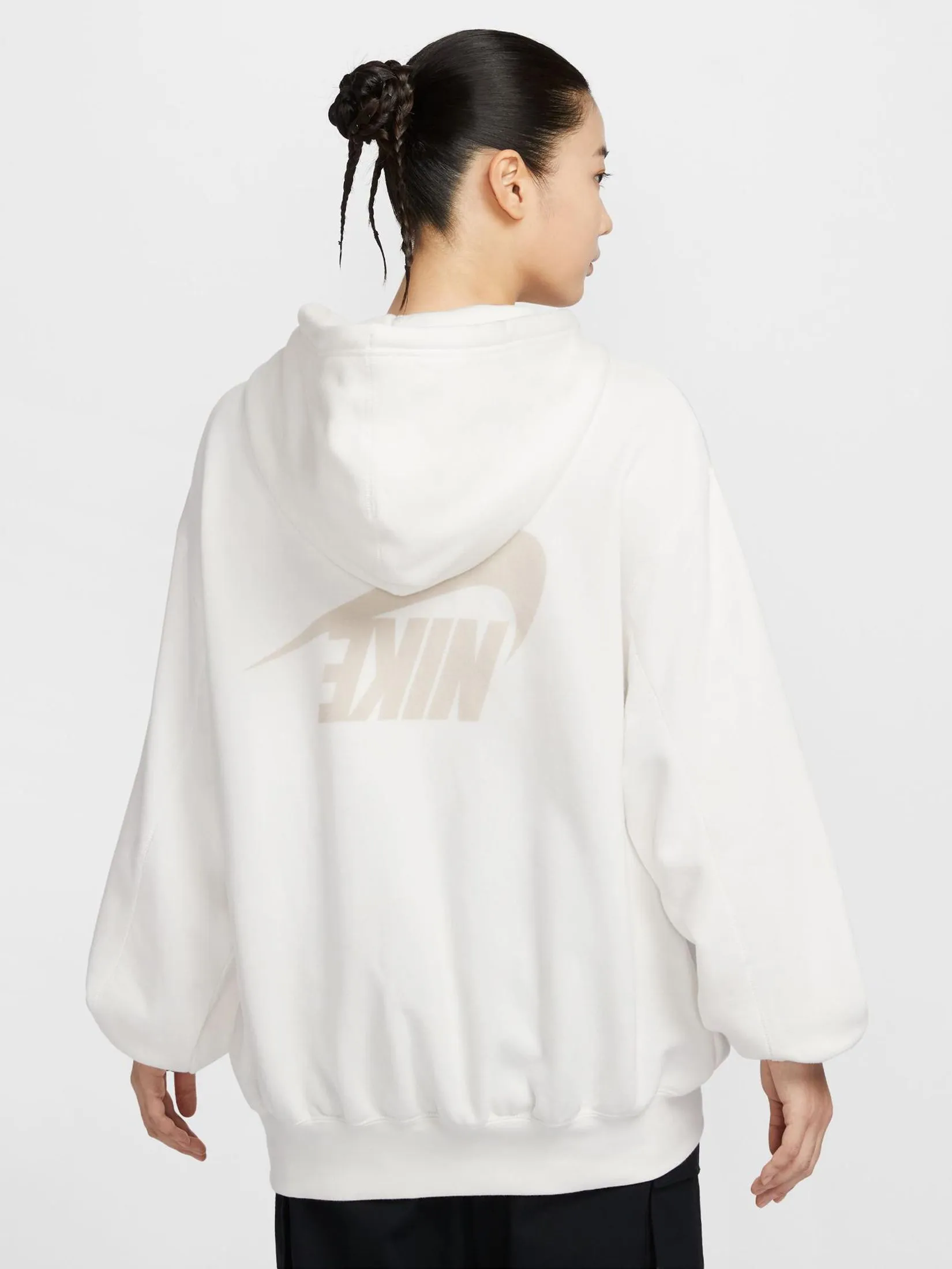 NIKE Women Hoodie Full Zip French Terry Oversized Sail/Lt Orewood Brn