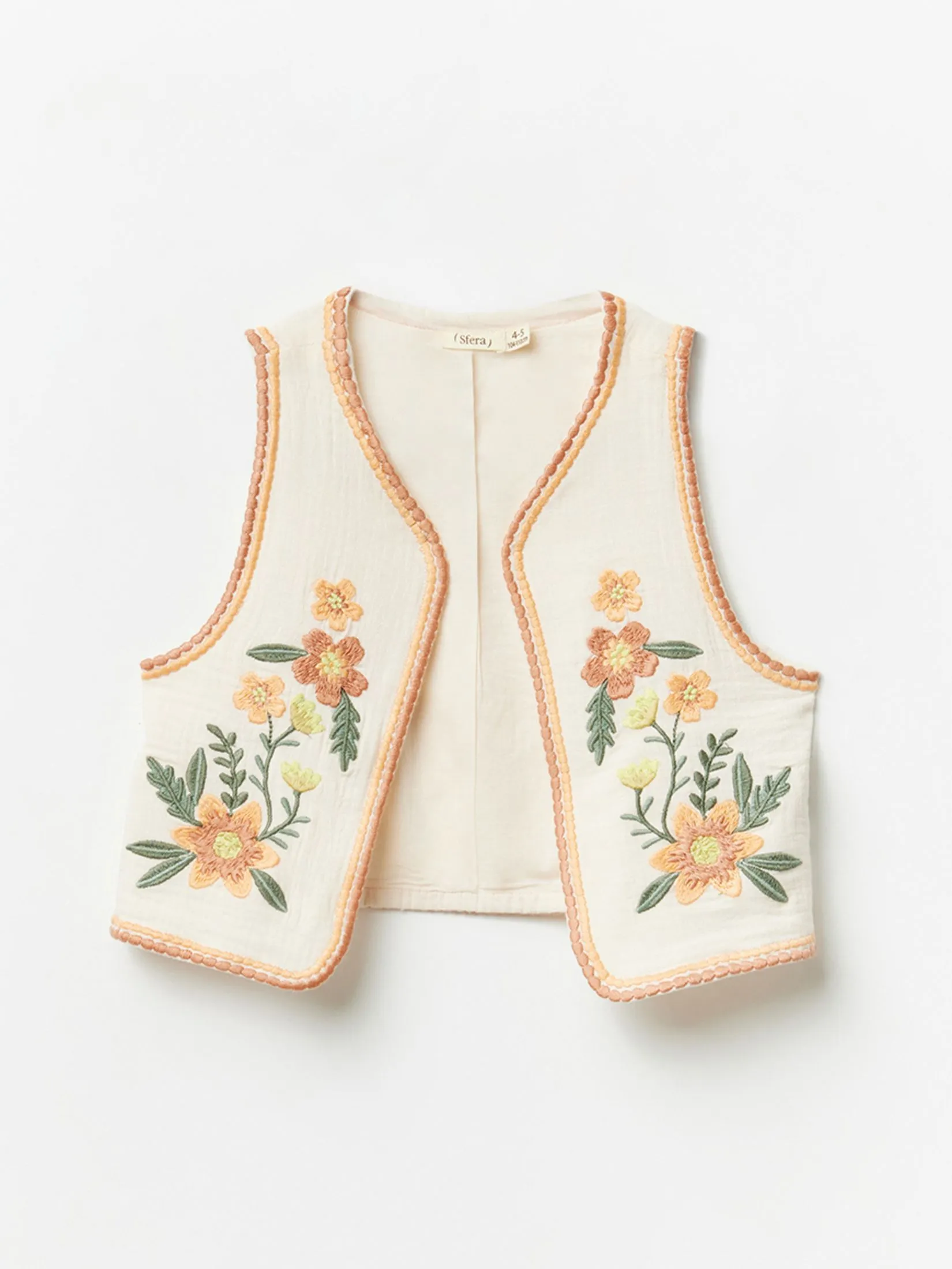 SFERA KIDS Girl Vest Embroidered Bamboo Ivory