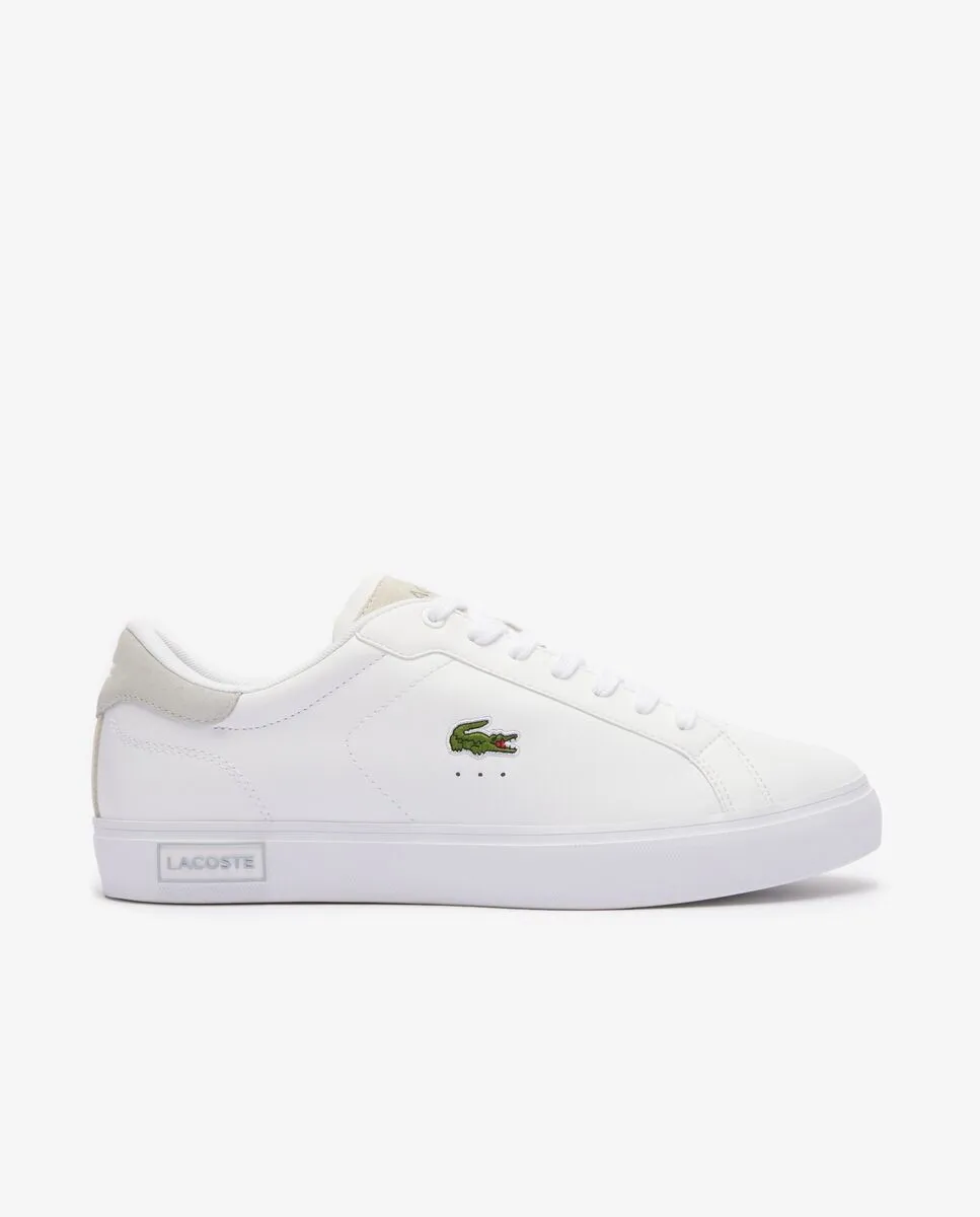 LACOSTE White  Men’s Powercourt Logo Tongue Leather Trainers