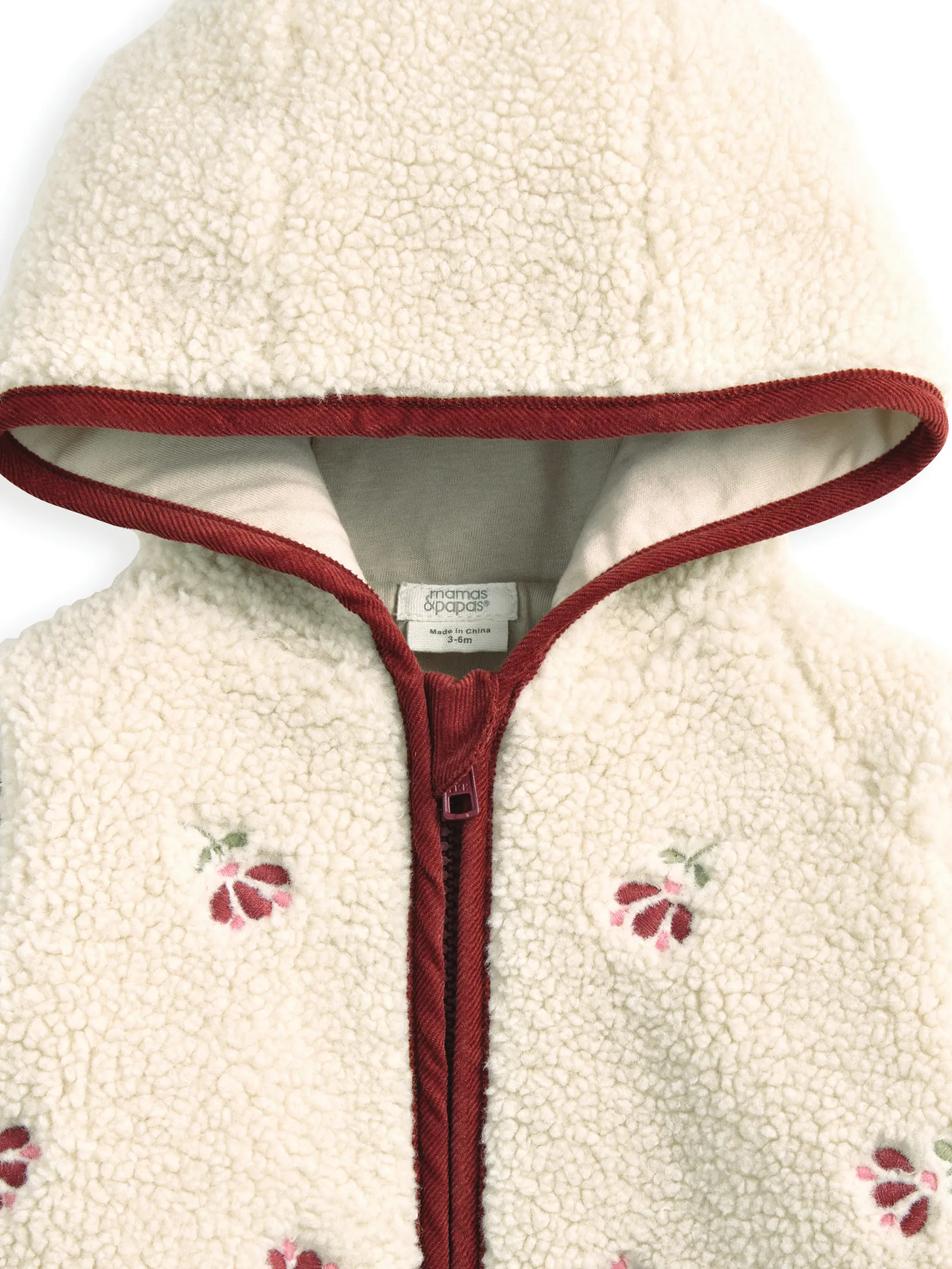 MAMAS & PAPAS Girl Toddler Borg Jacket Embroidered Cream