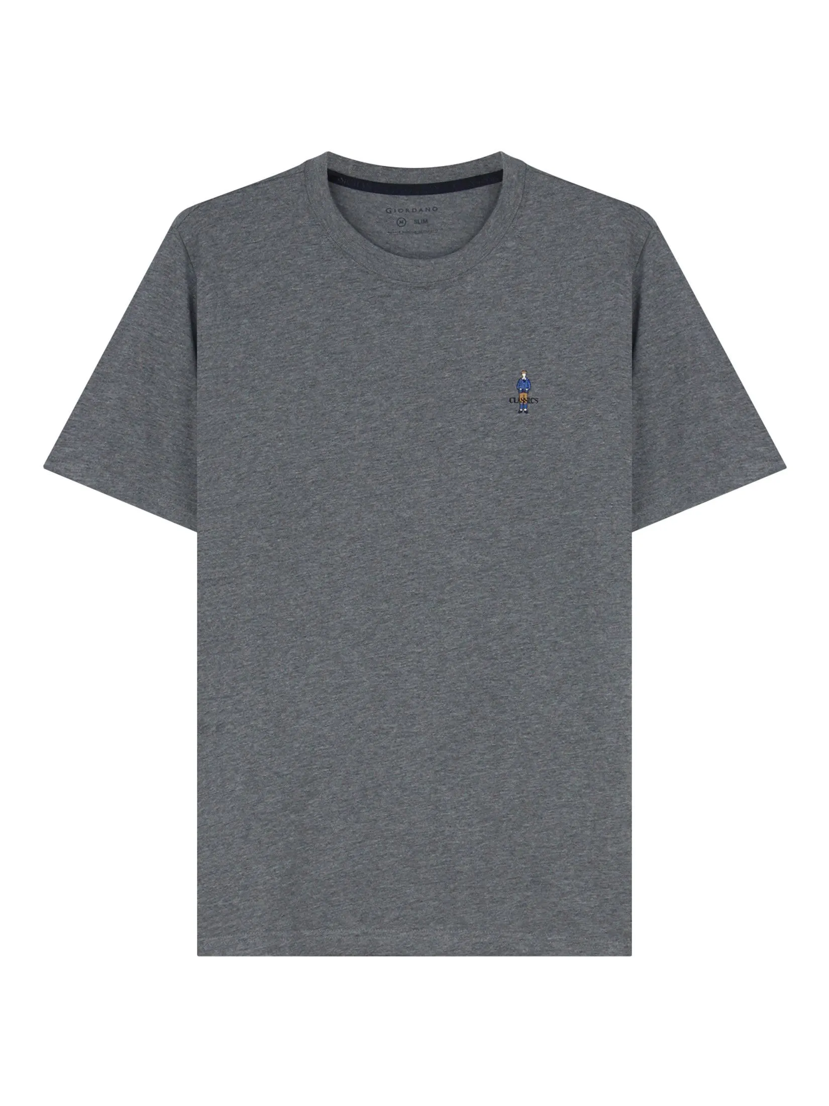 GIORDANO Men's Slim Cotton Embroidery Tee (Classic Man)  Heather Shale Grey Size - S