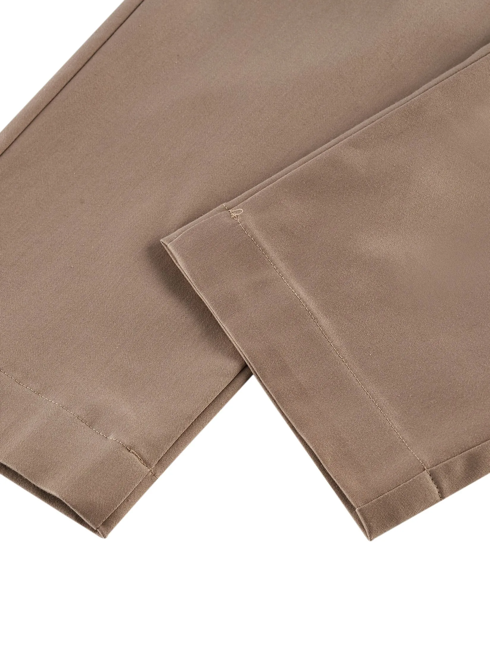 G2000 Women Clothing Cotton Blend Spandex Satin Casual Pants W/ Elastic Waistband Cropped Cigarette Shape - Brown